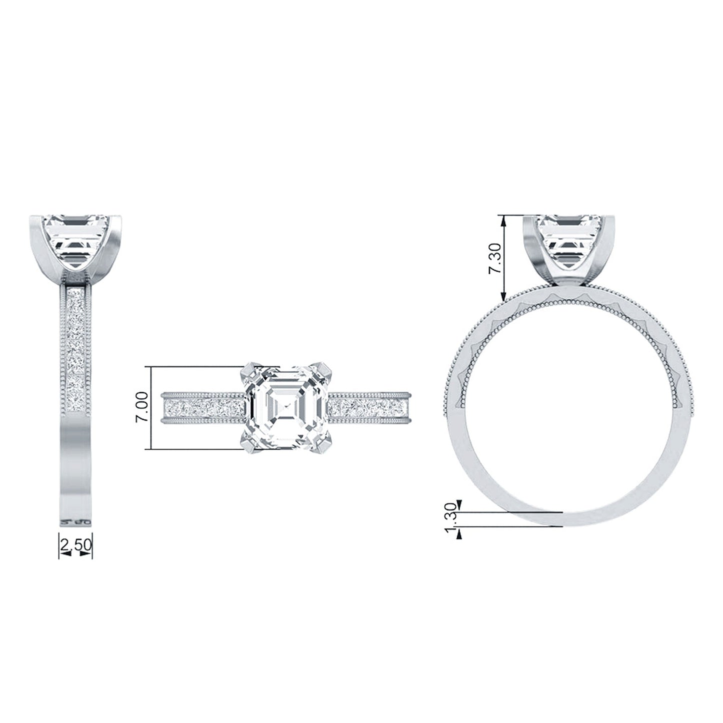 Asscher Cut Zircon Solitaire Engagement Ring