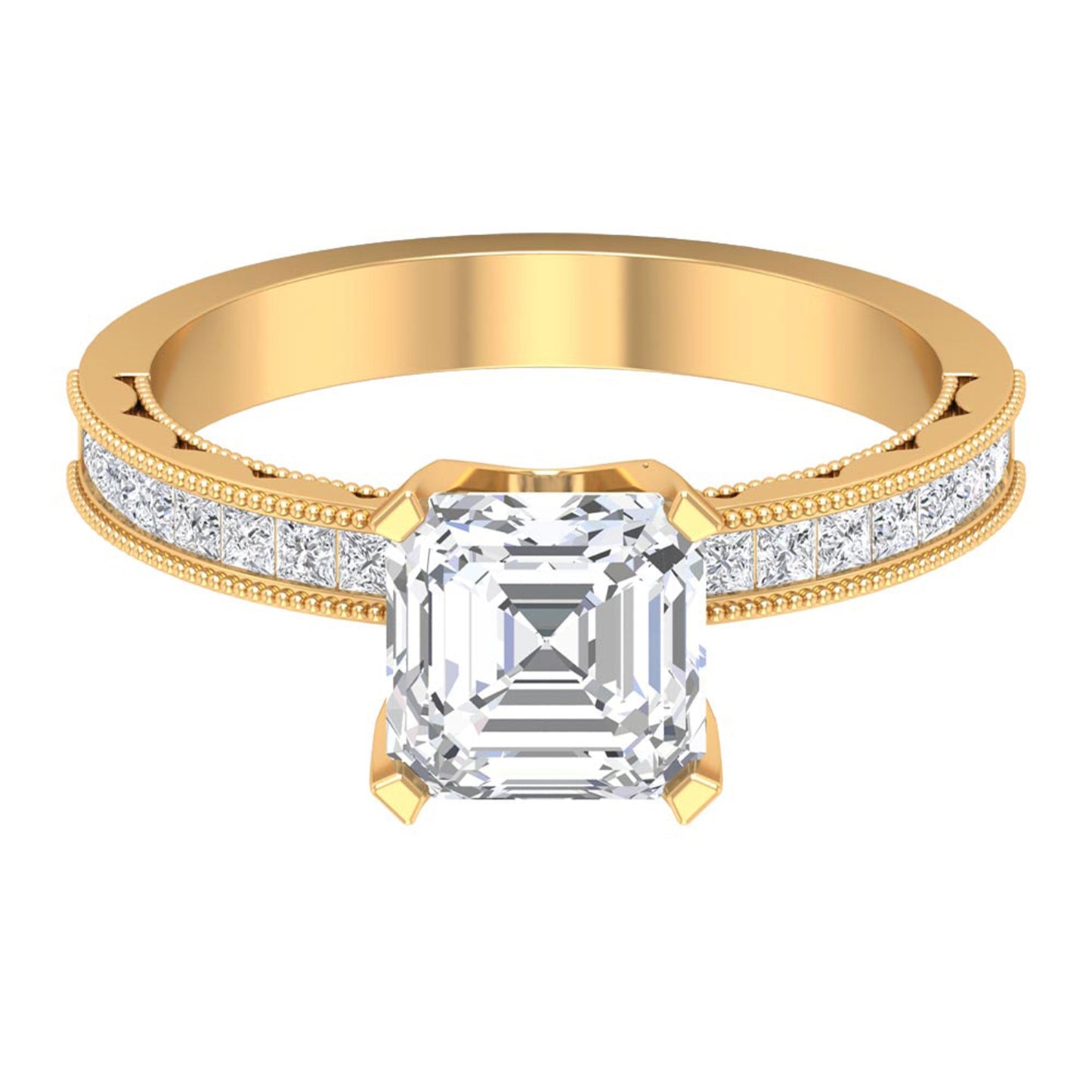 Asscher Cut Zircon Solitaire Engagement Ring