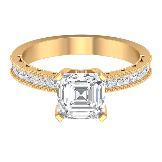 Asscher Cut Zircon Solitaire Engagement Ring