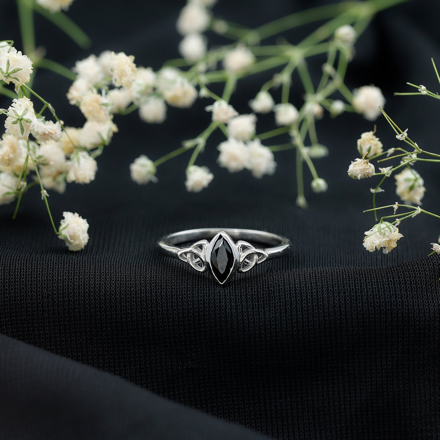 Marquise Cut Lab Grown Black Diamond Celtic Promise Ring