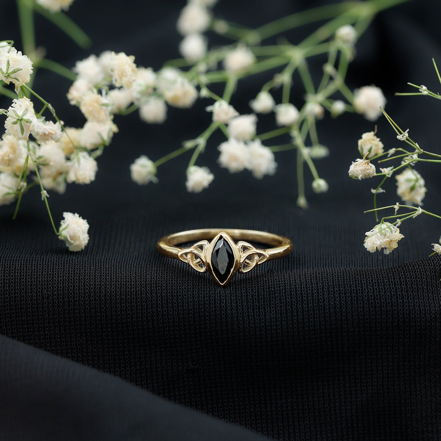 Marquise Cut Lab Grown Black Diamond Celtic Promise Ring