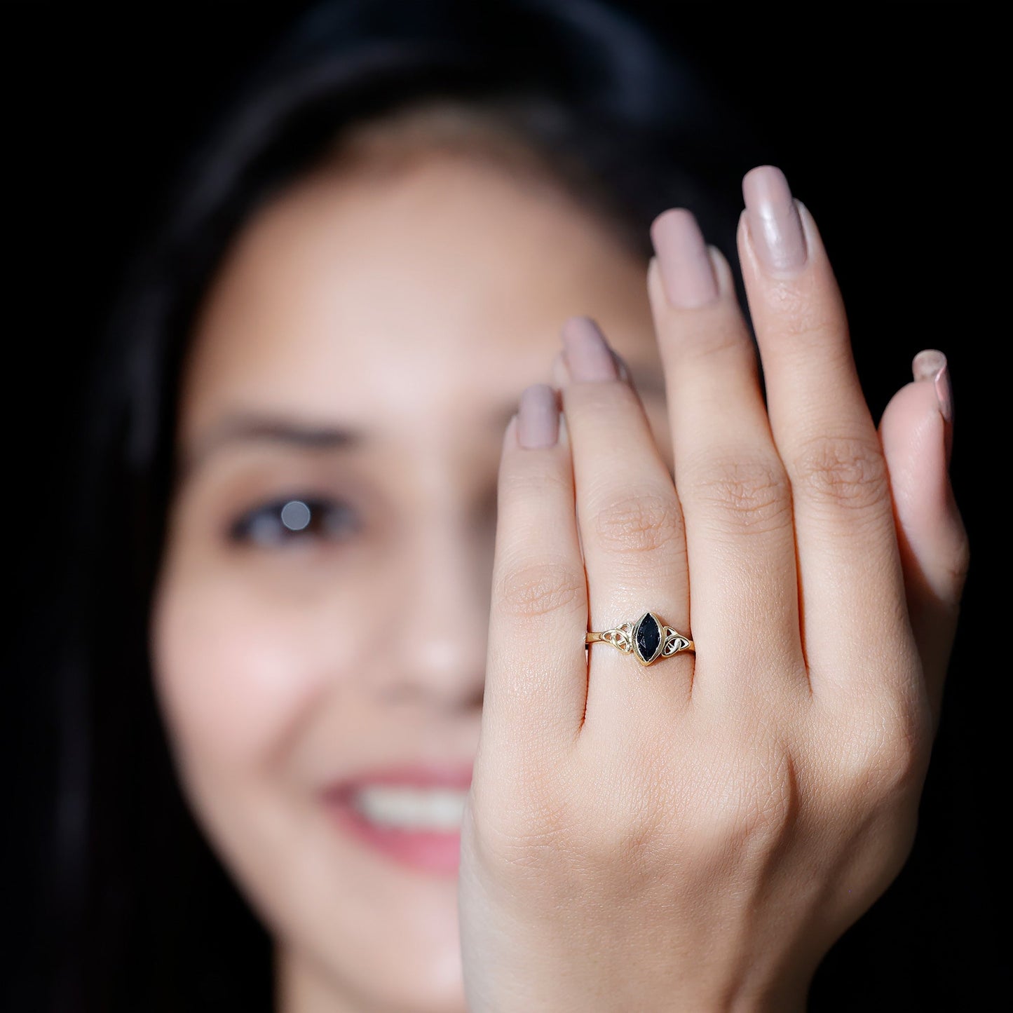 Marquise Cut Lab Grown Black Diamond Celtic Promise Ring