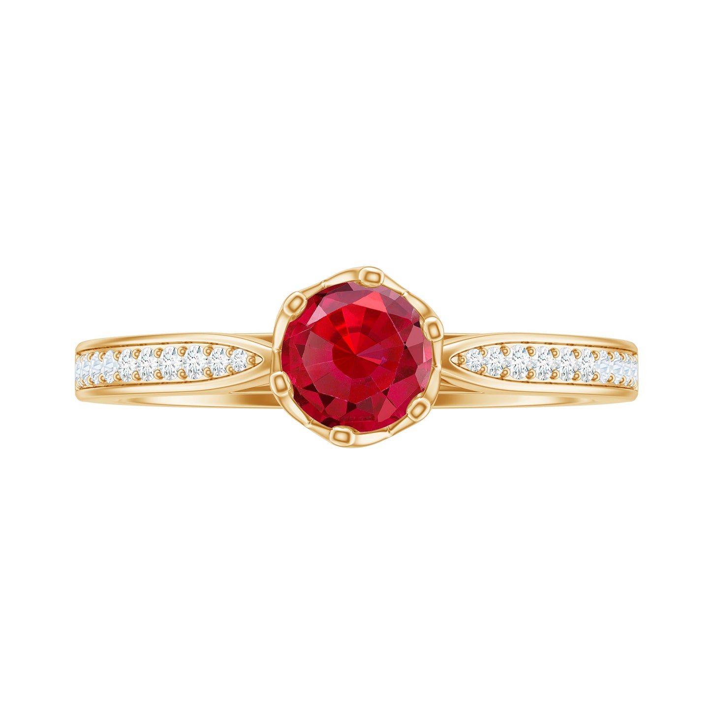 1 CT Round Shape Created Ruby Solitaire Engagement Ring with Diamond