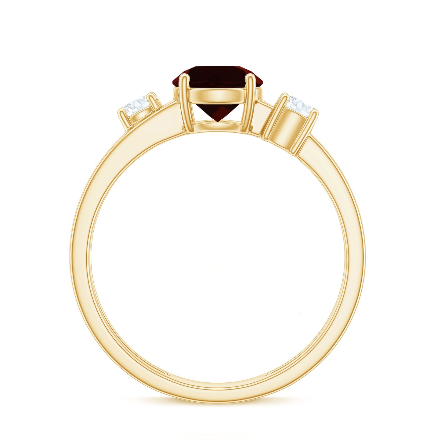 Genuine 8mm Garnet Diamond Double Band Engagement Ring