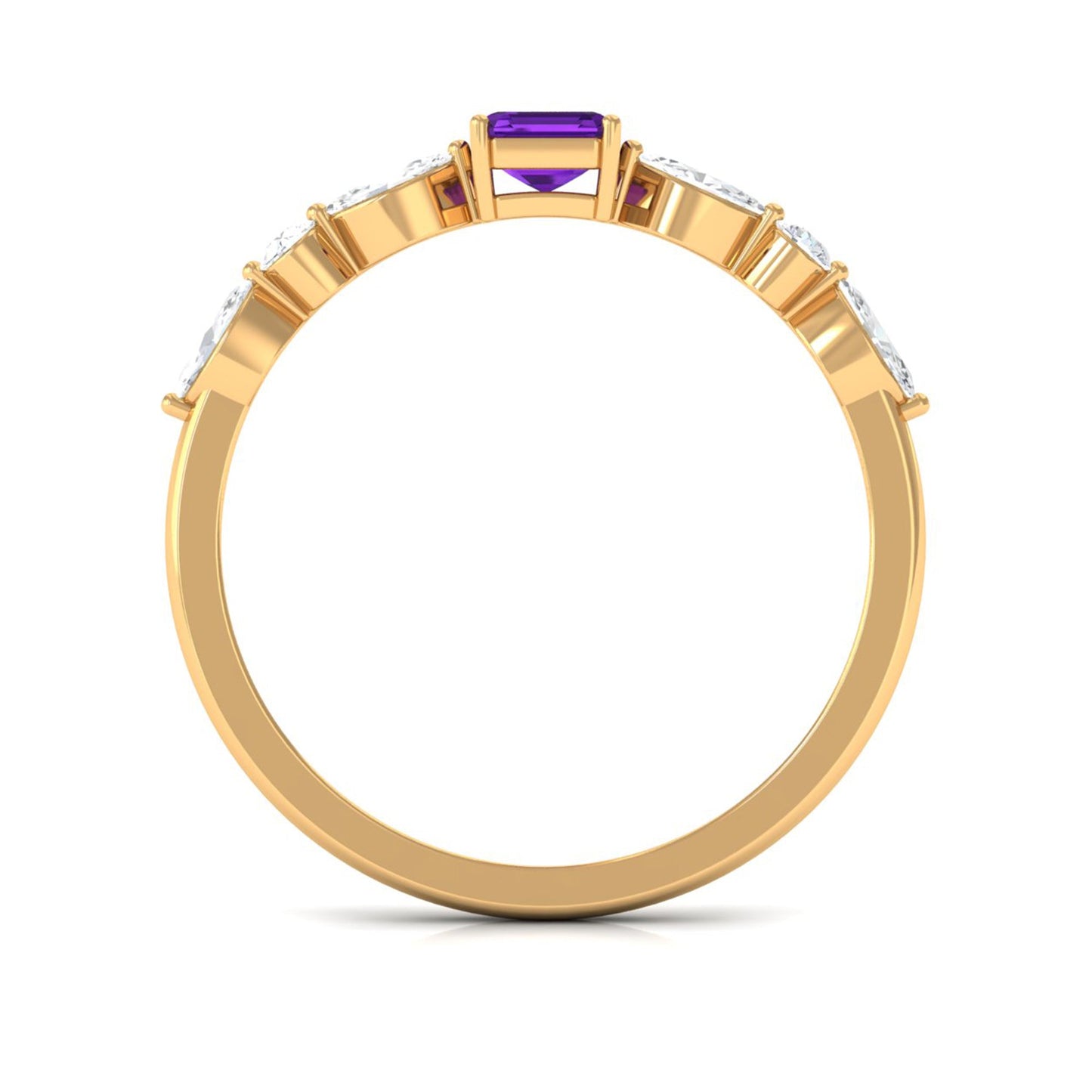 Octagon Amethyst Solitaire Ring with Diamond Side Stones