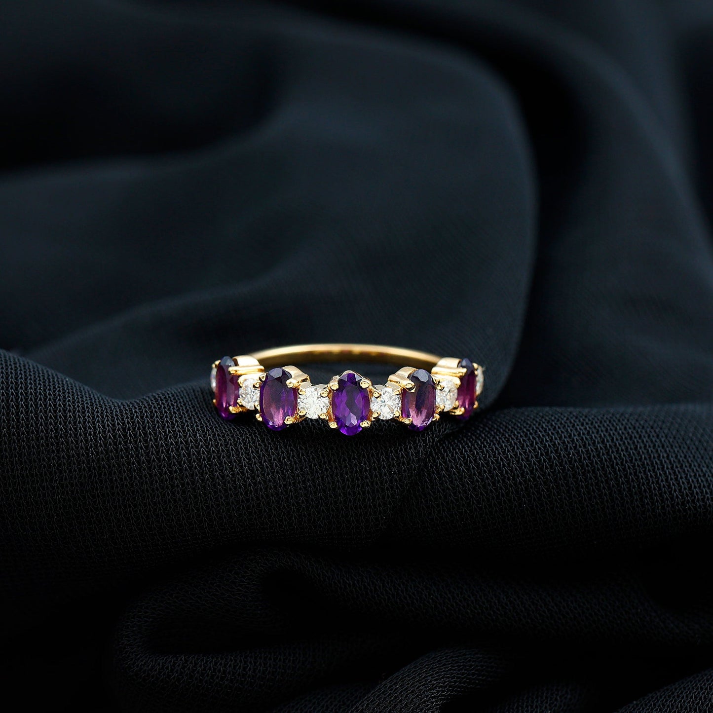 Oval Amethyst and Diamond Alternate Half Eternity Ring
