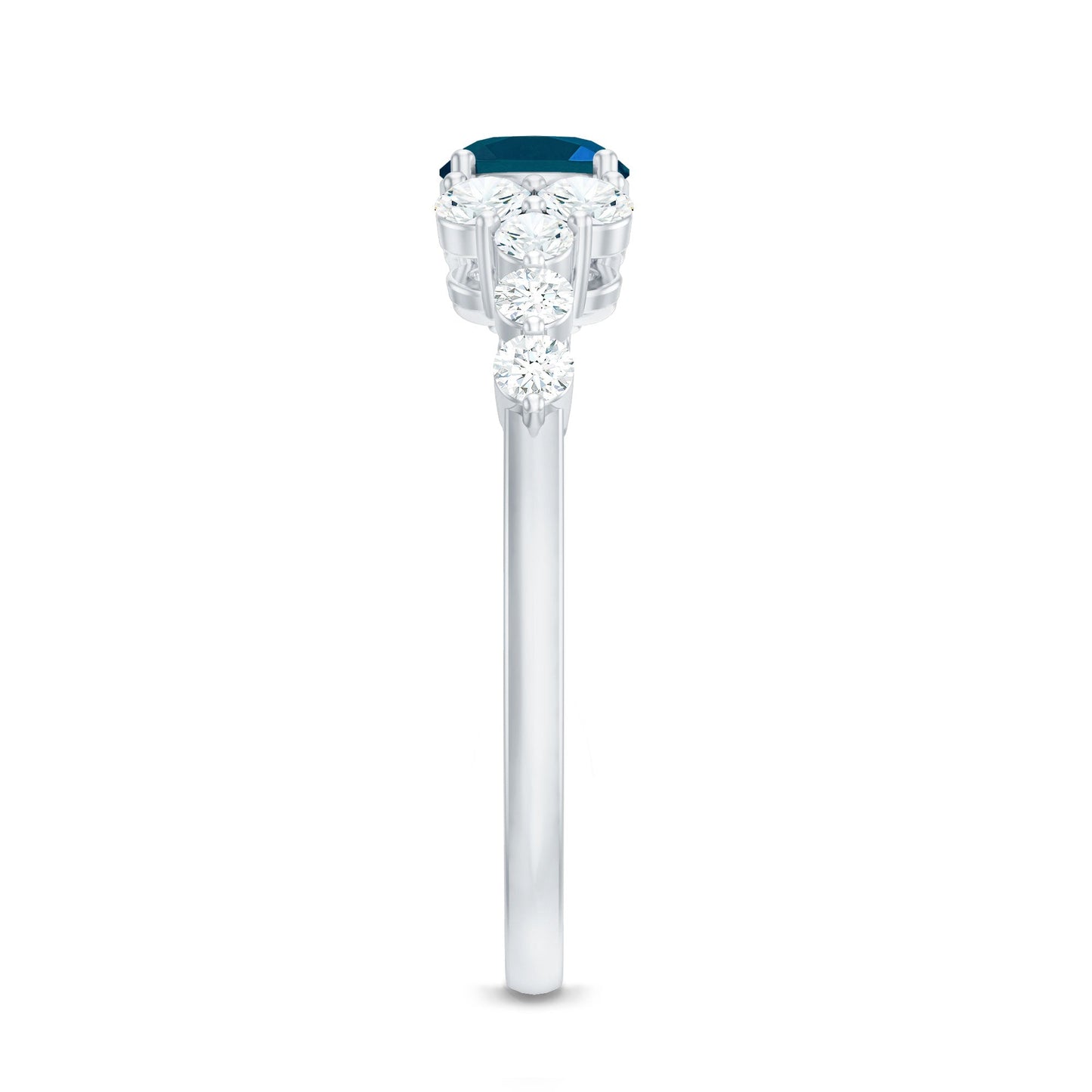 Silver ring with a clear gemstone on a white background