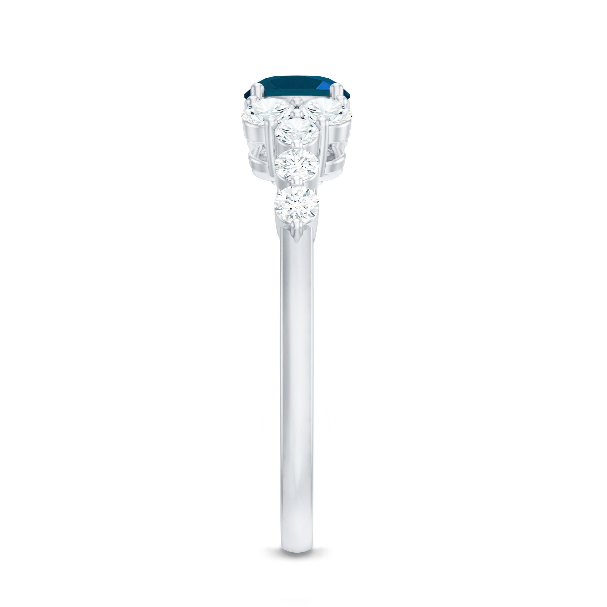 Silver ring with a clear gemstone on a white background