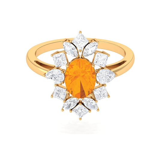 2.25 CT Oval Fire Opal Cocktail Engagement Ring with Moissanite