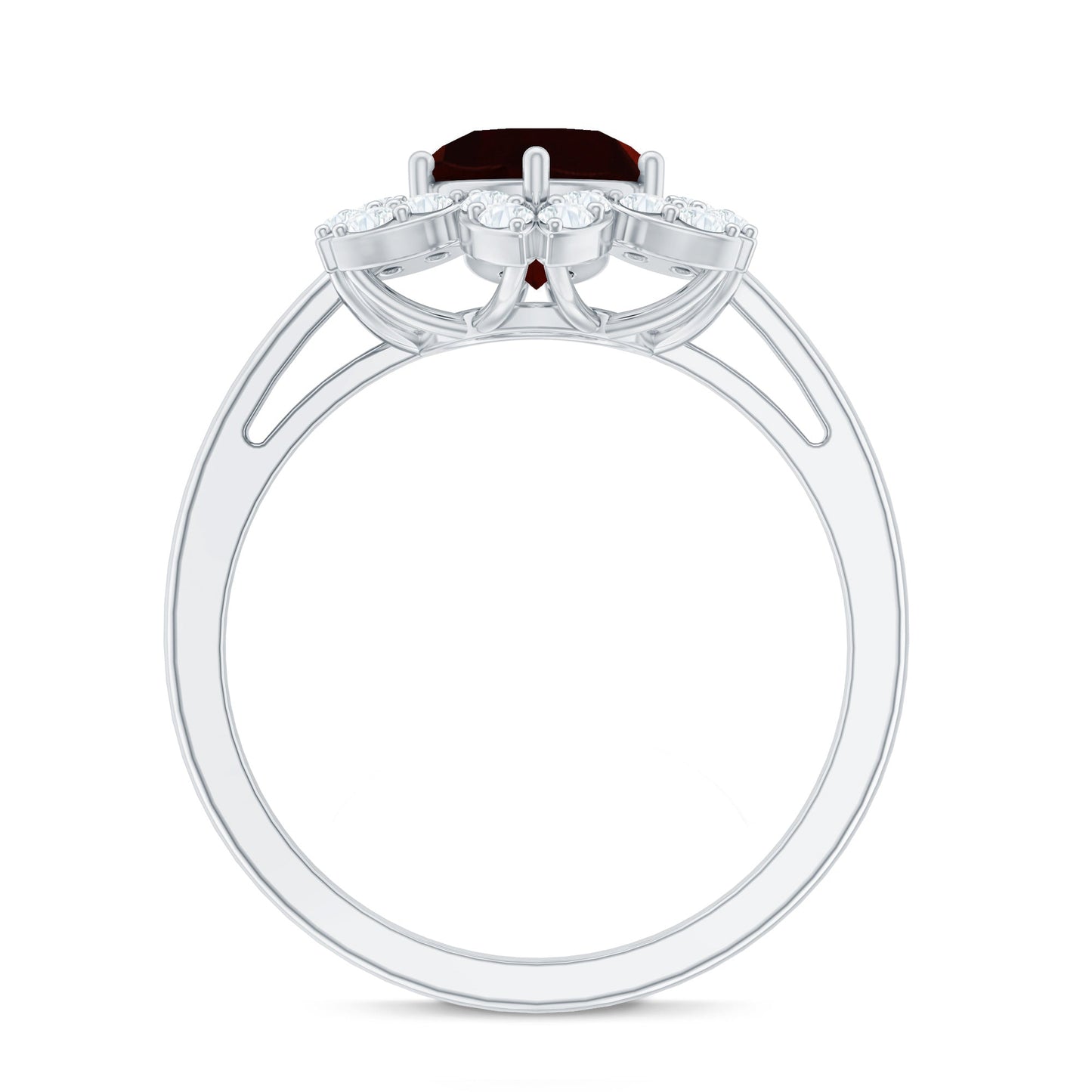 Certified Natural 8mm Garnet Flower Engagement Ring with Diamond