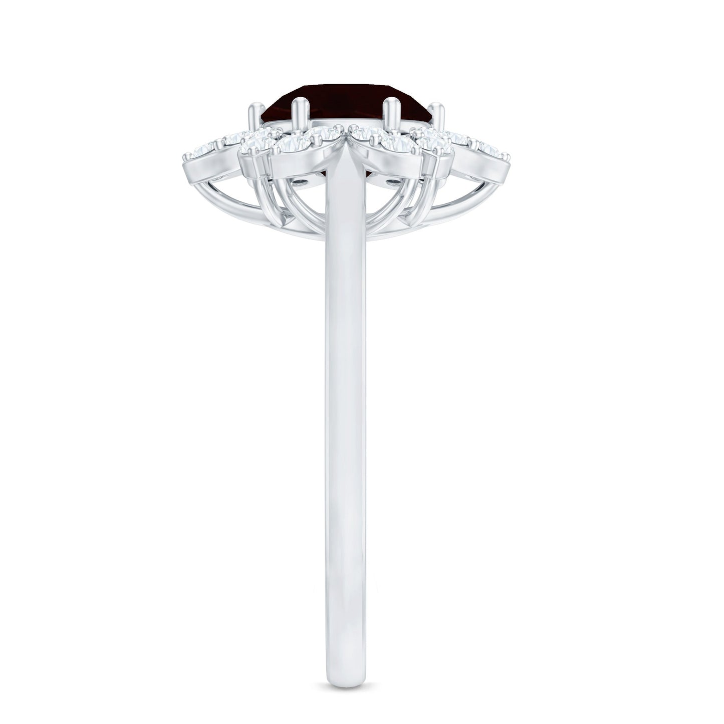 Certified Natural 8mm Garnet Flower Engagement Ring with Diamond