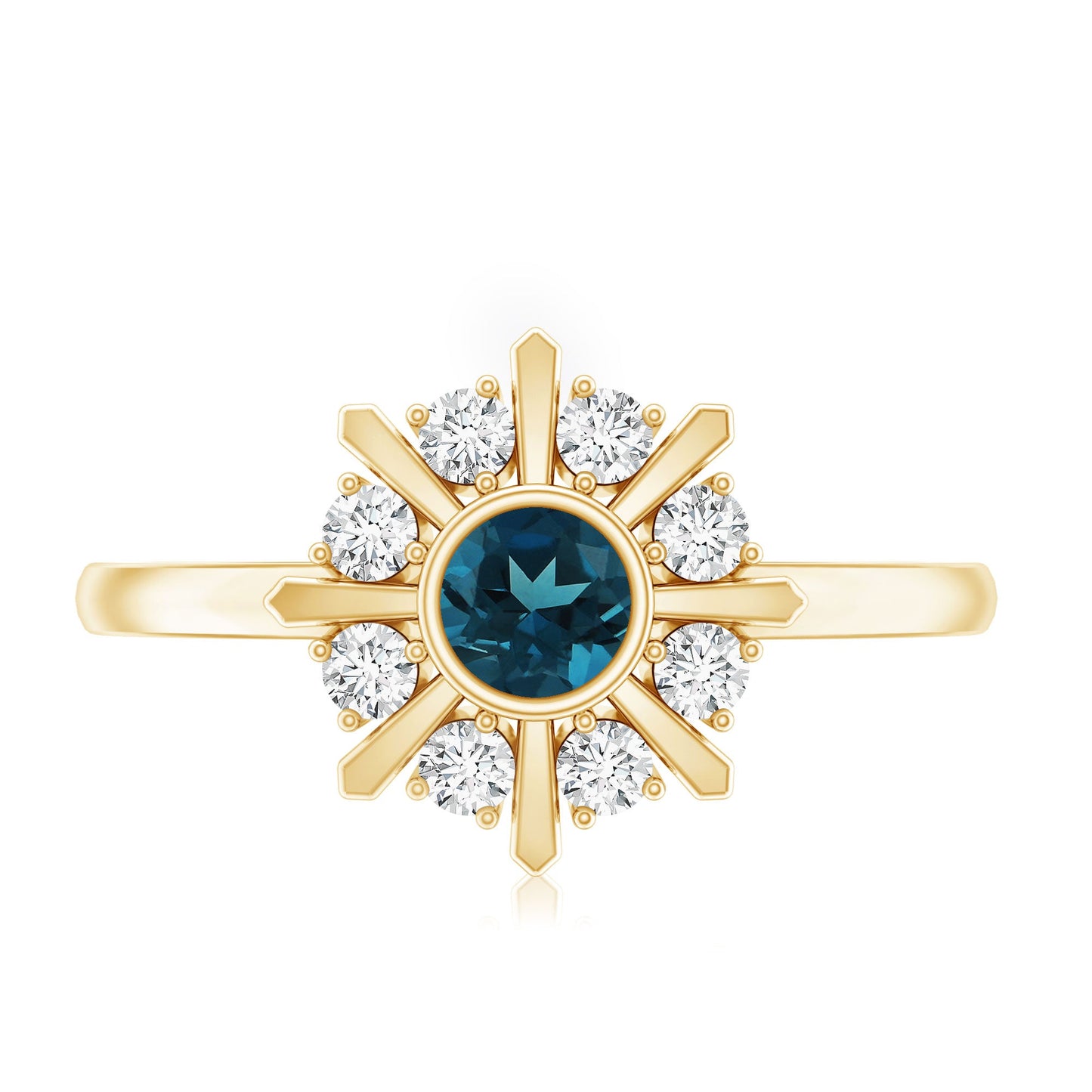 5mm Round London Blue Topaz Flower Ring with Diamond