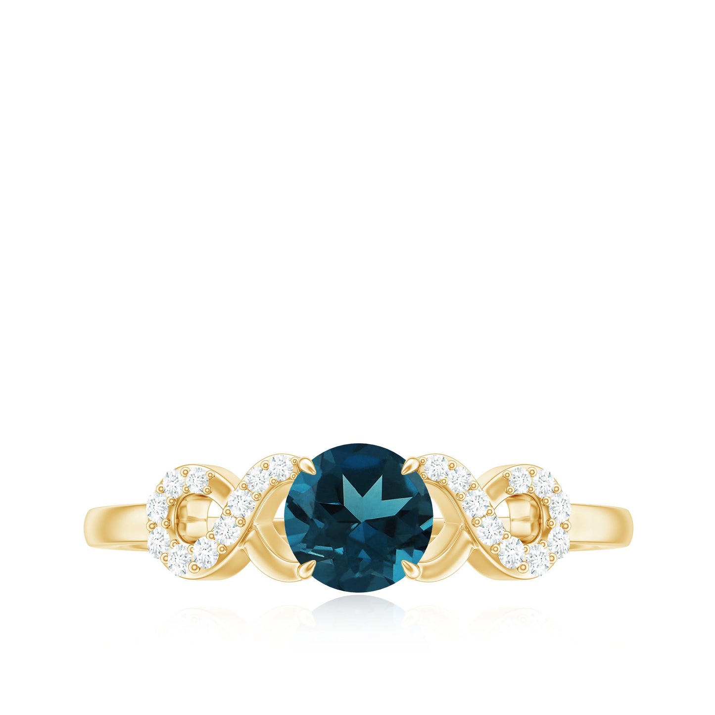 5mm Round London Blue Topaz Engagement Ring with Criss Cross Diamond