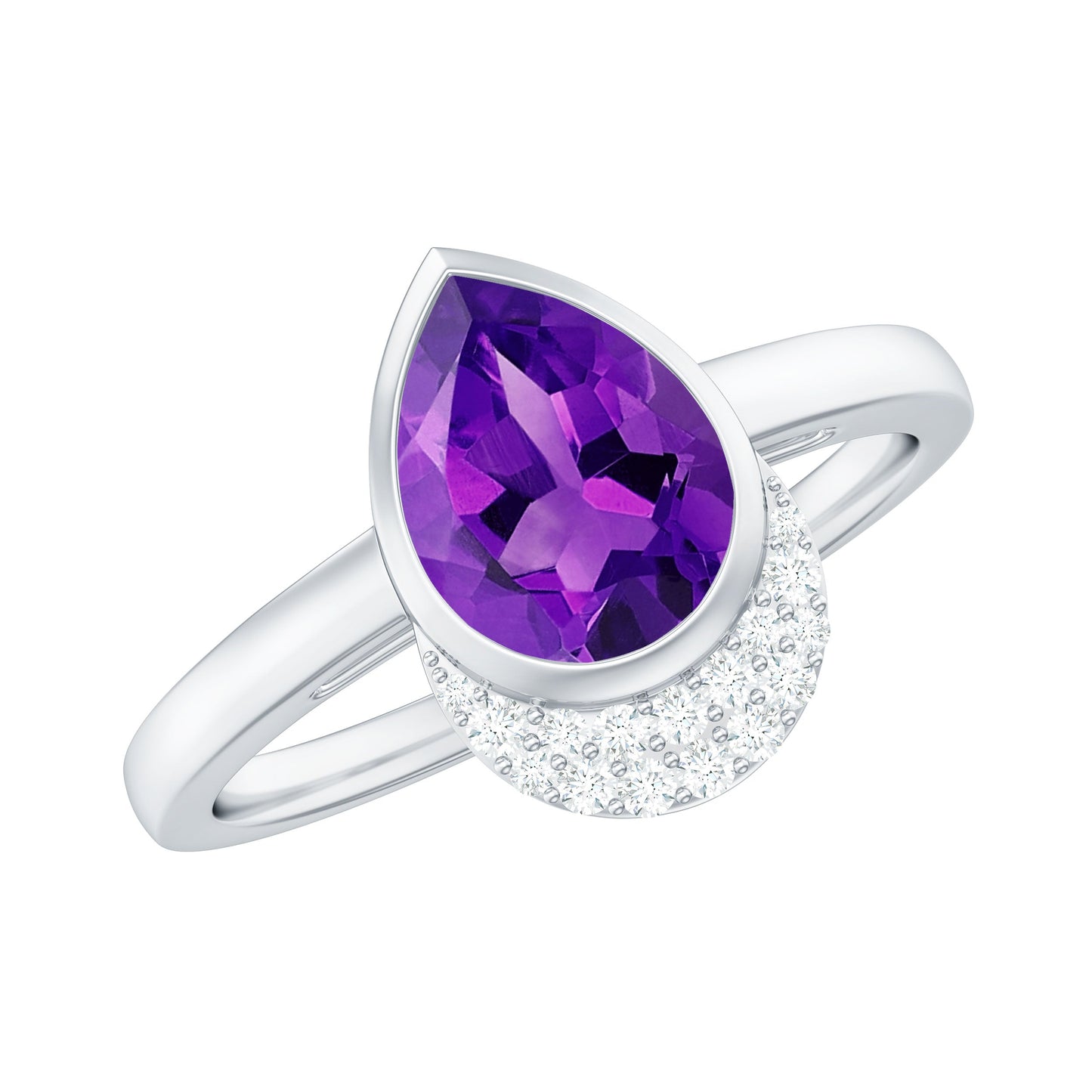 Bezel Set Amethyst Teardrop Cocktail Ring with Diamond Accent