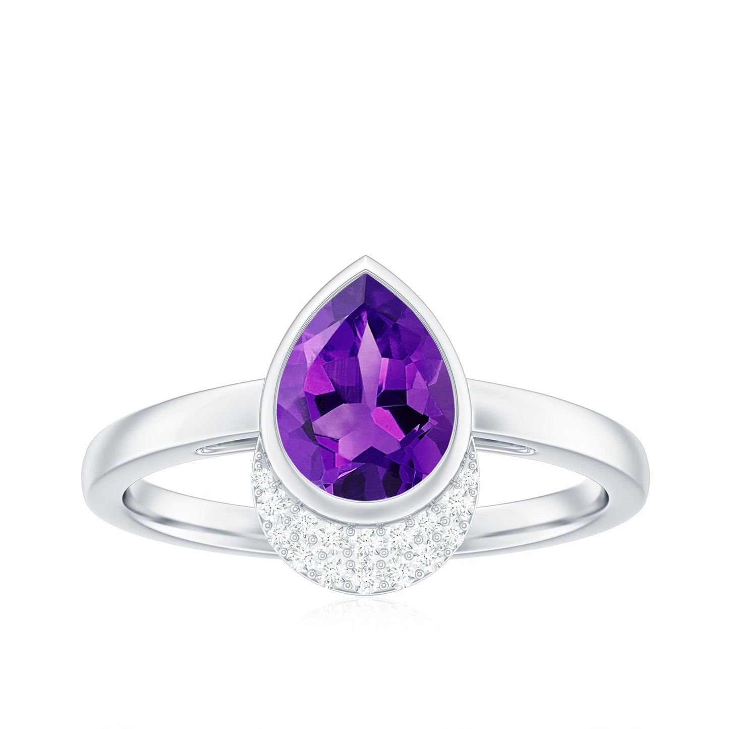 Bezel Set Amethyst Teardrop Cocktail Ring with Diamond Accent