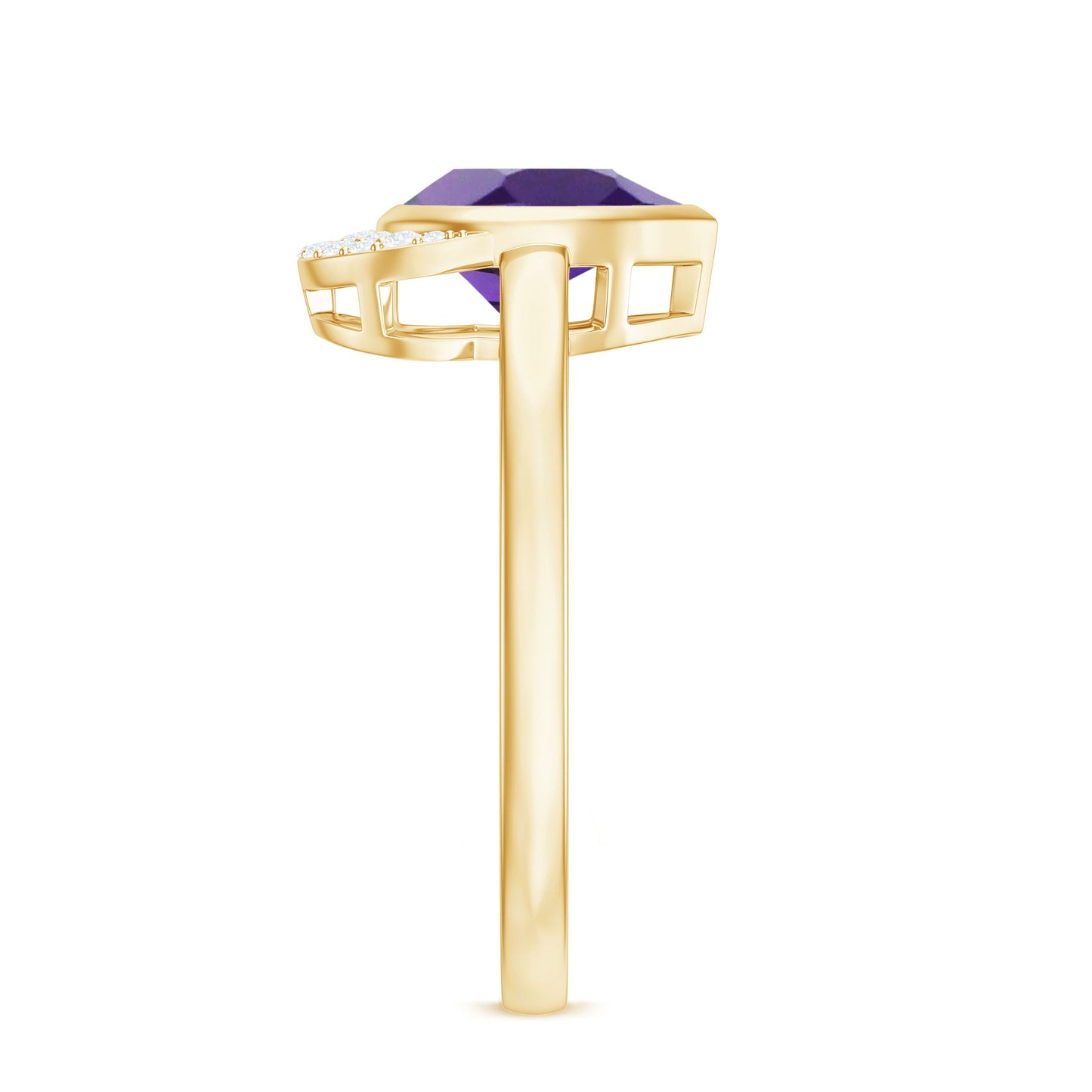 Bezel Set Amethyst Teardrop Cocktail Ring with Diamond Accent