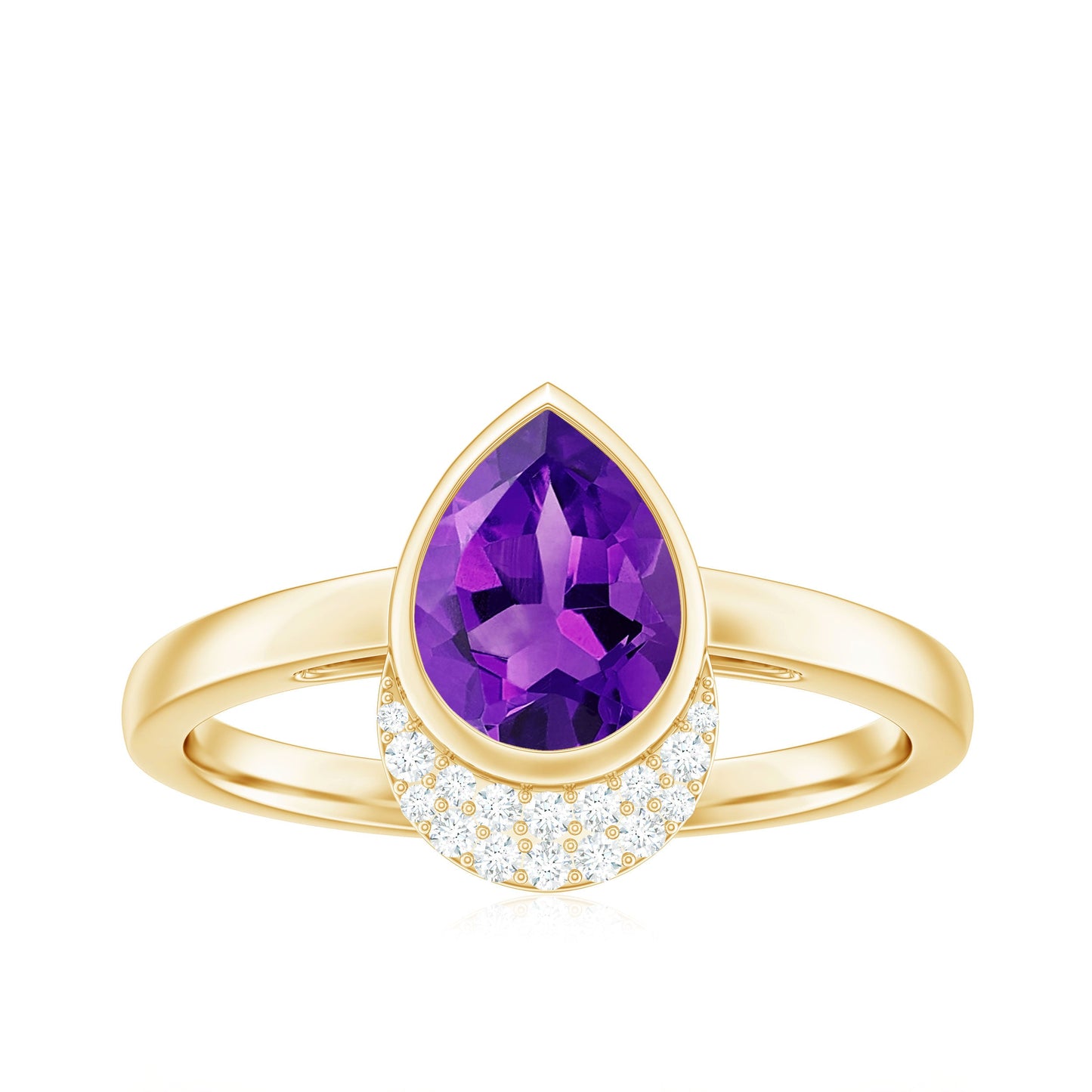 Bezel Set Amethyst Teardrop Cocktail Ring with Diamond Accent