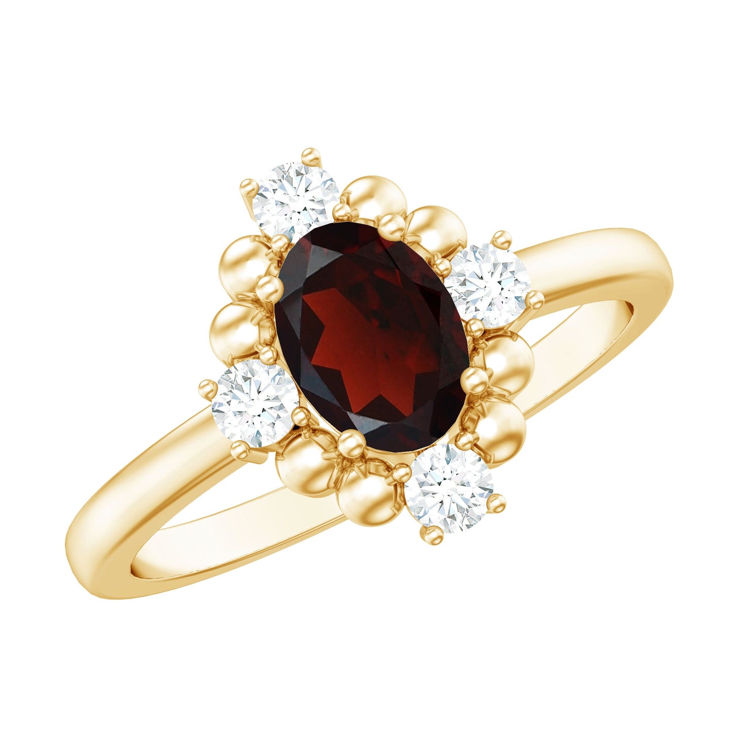 Vintage Inspired 6X8mm Garnet Oval Engagement Ring with Diamond