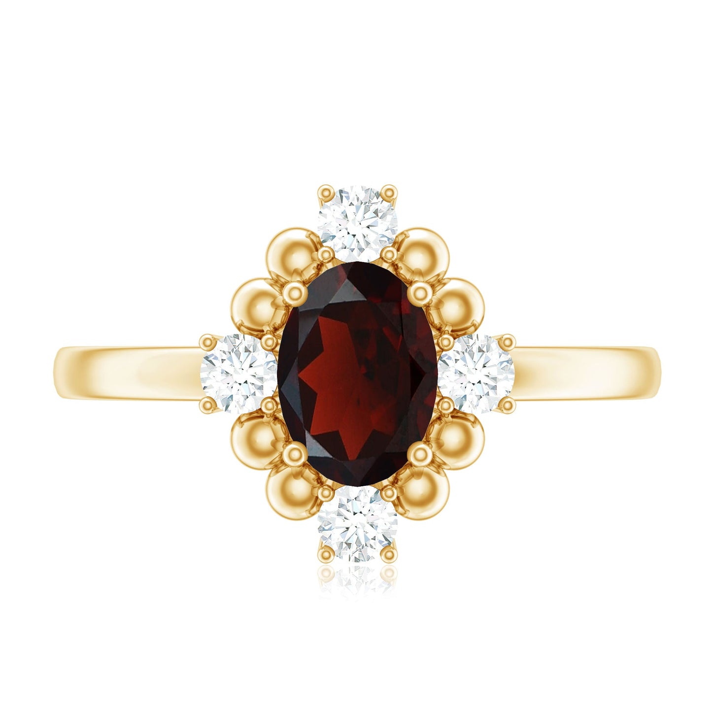 Vintage Inspired 6X8mm Garnet Oval Engagement Ring with Diamond