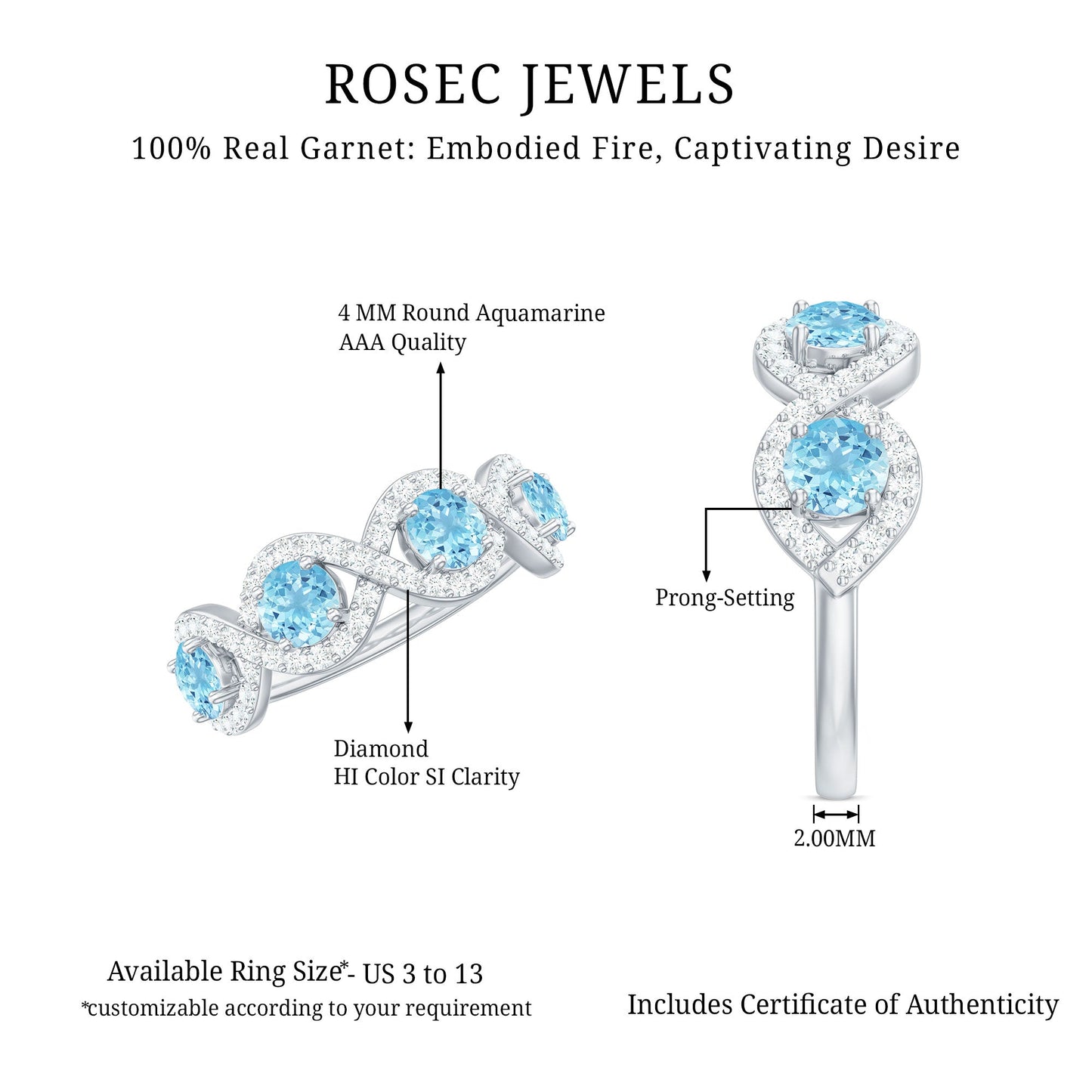 Braided Half Eternity Ring with Aquamarine and Diamond
