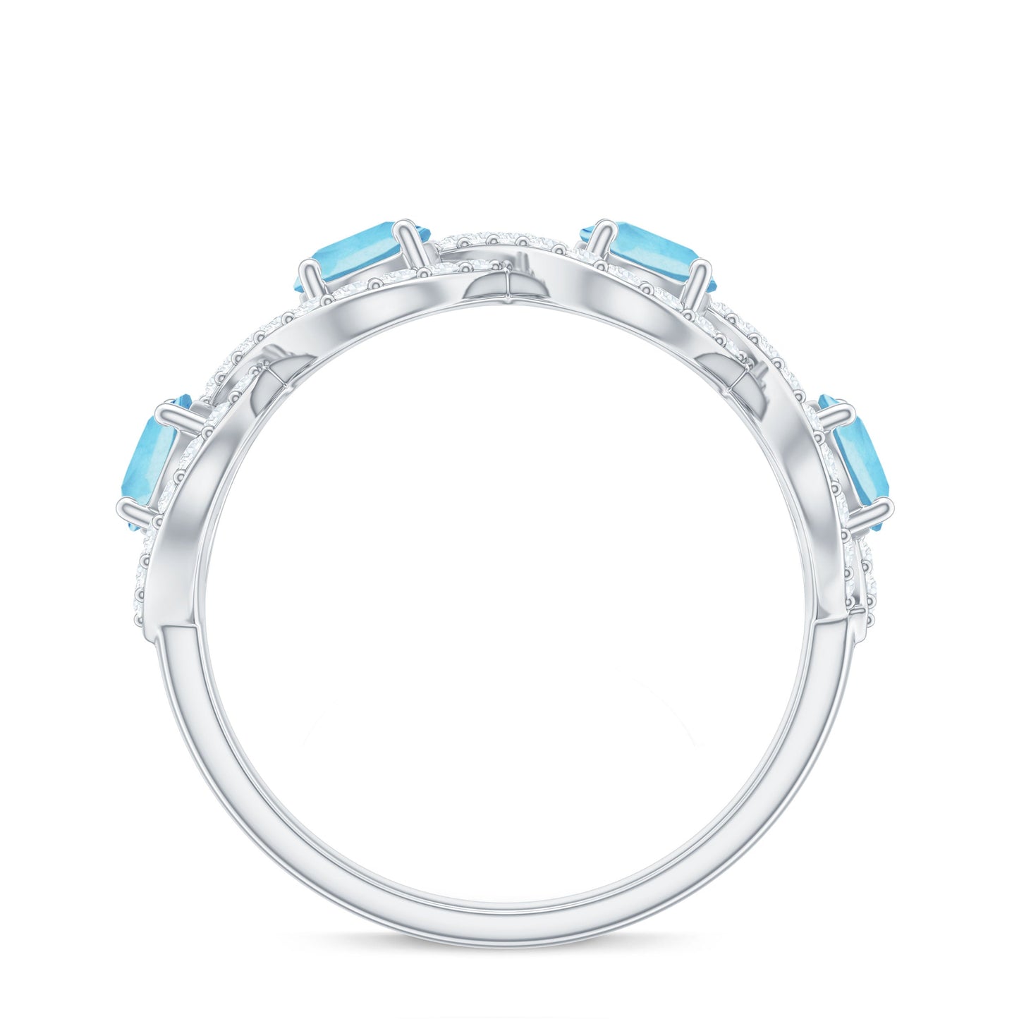 Braided Half Eternity Ring with Aquamarine and Diamond