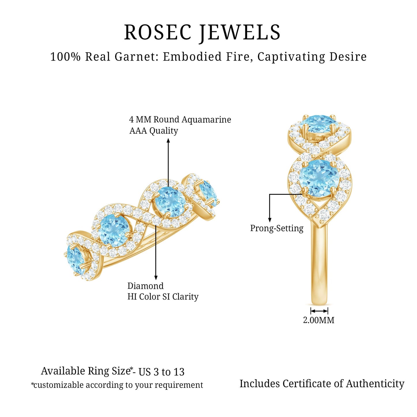 Braided Half Eternity Ring with Aquamarine and Diamond