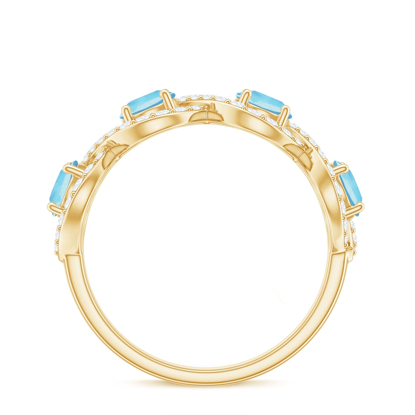 Braided Half Eternity Ring with Aquamarine and Diamond