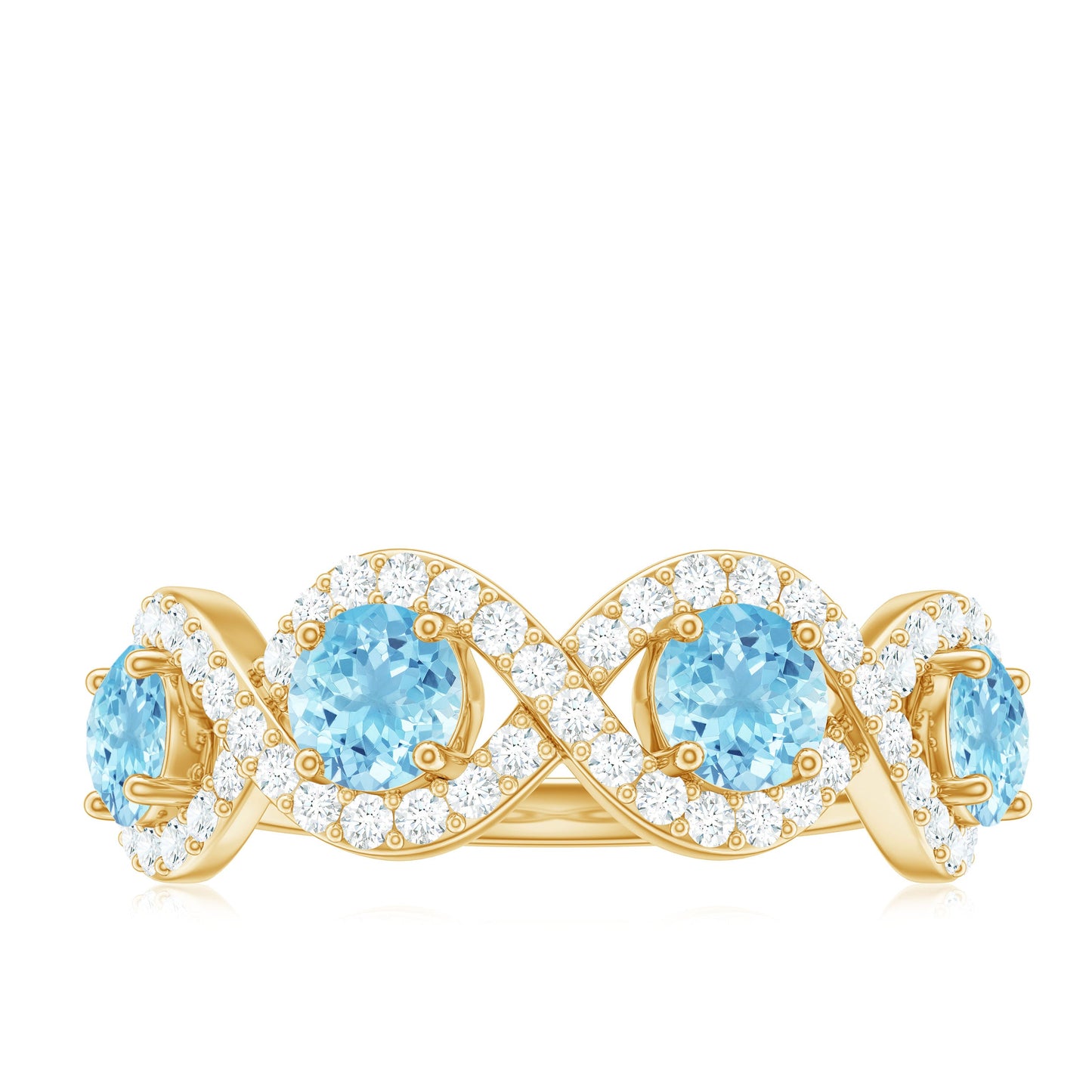 Braided Half Eternity Ring with Aquamarine and Diamond