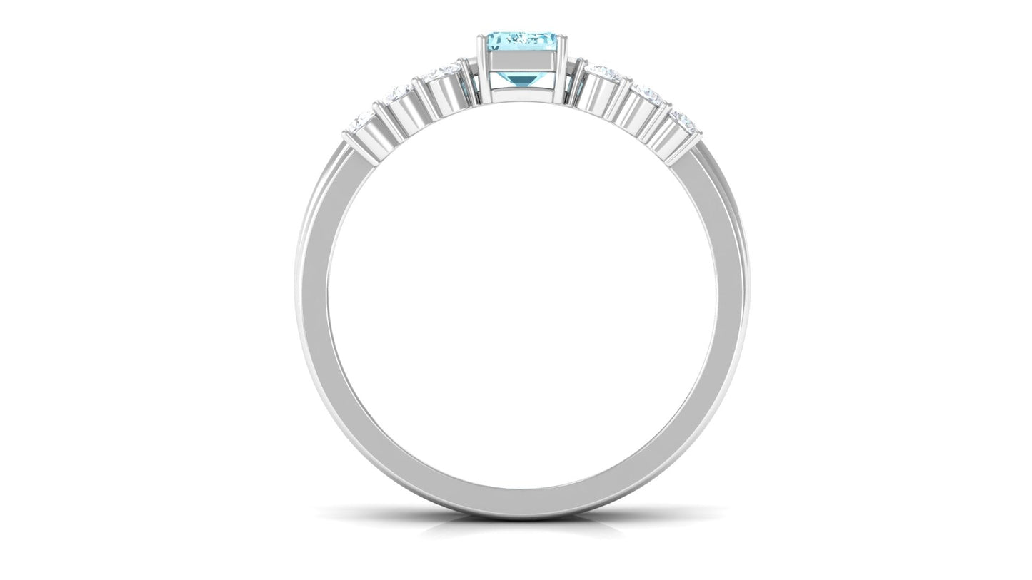 Aquamarine and Diamond Solitaire Stackable Ring Set