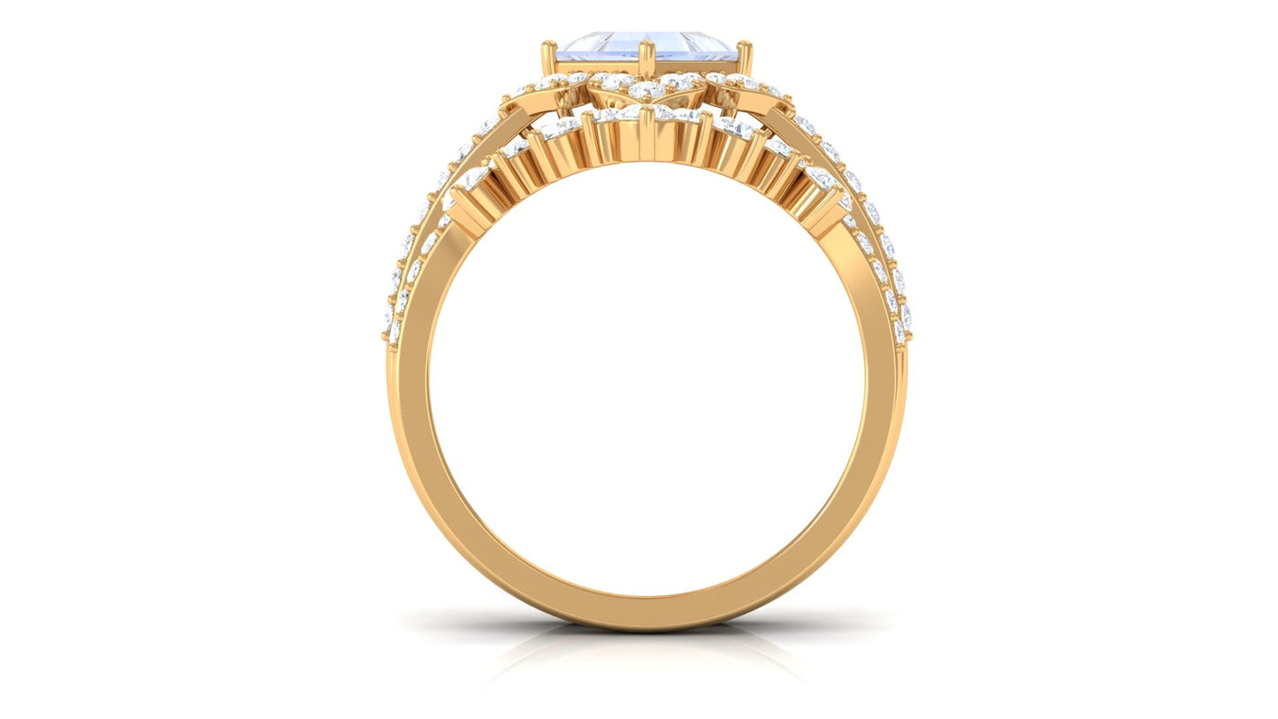 Moonstone and Moissanite Statement Wedding Ring Set