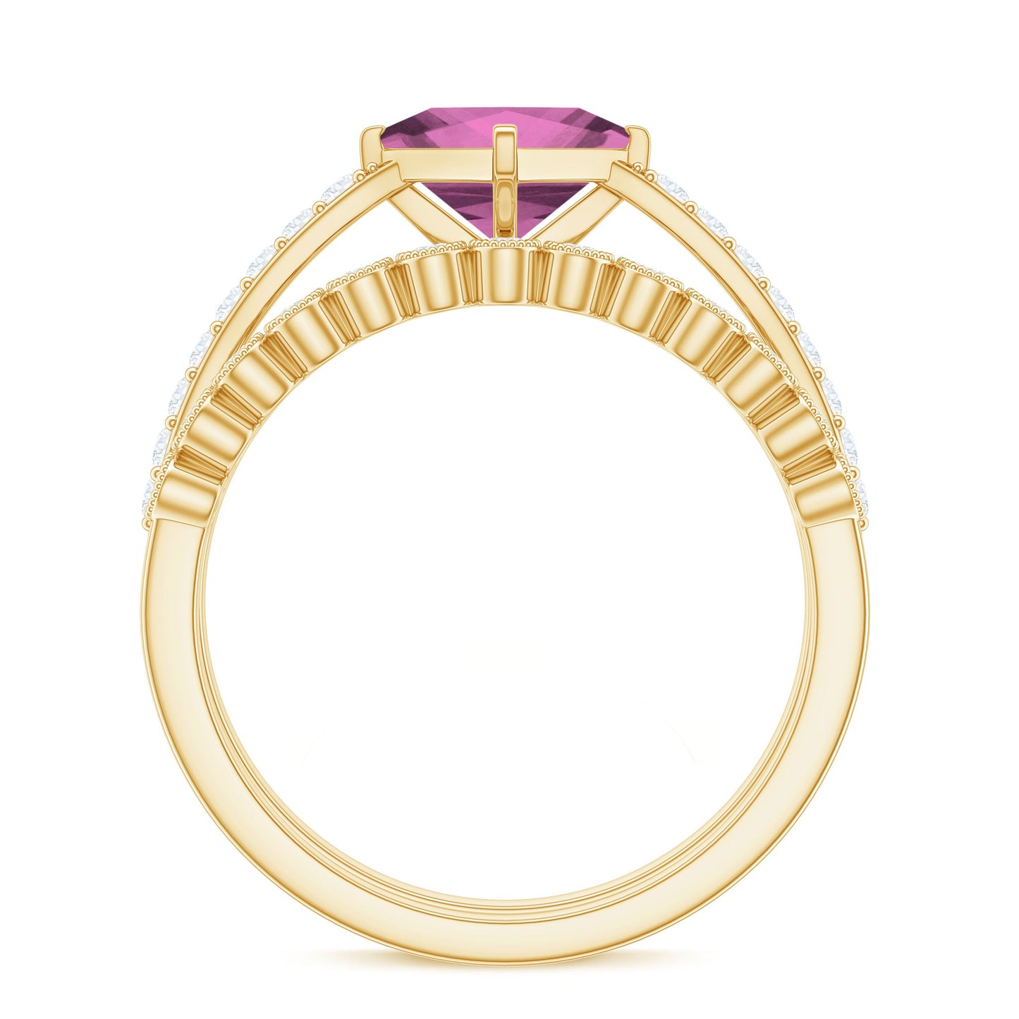 Princess Cut Pink Tourmaline Wedding Ring Set with Moissanite
