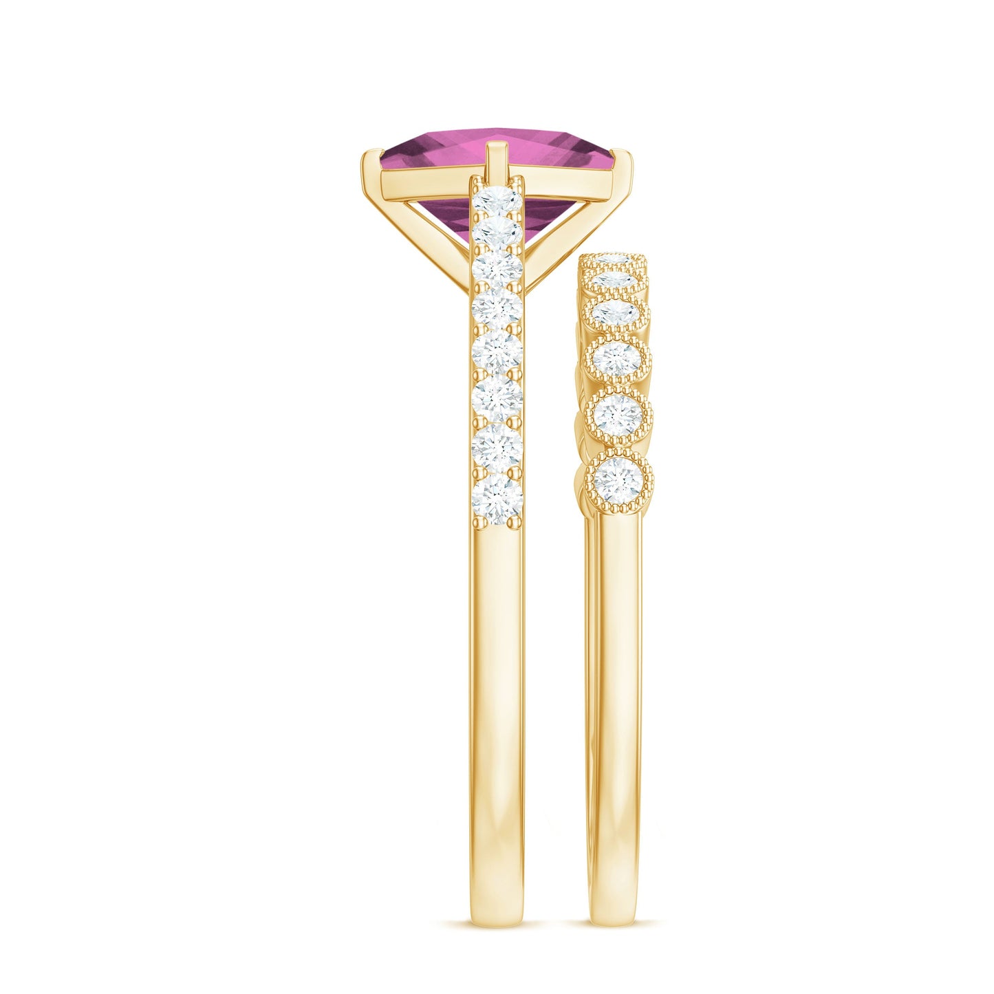 Princess Cut Pink Tourmaline Wedding Ring Set with Moissanite