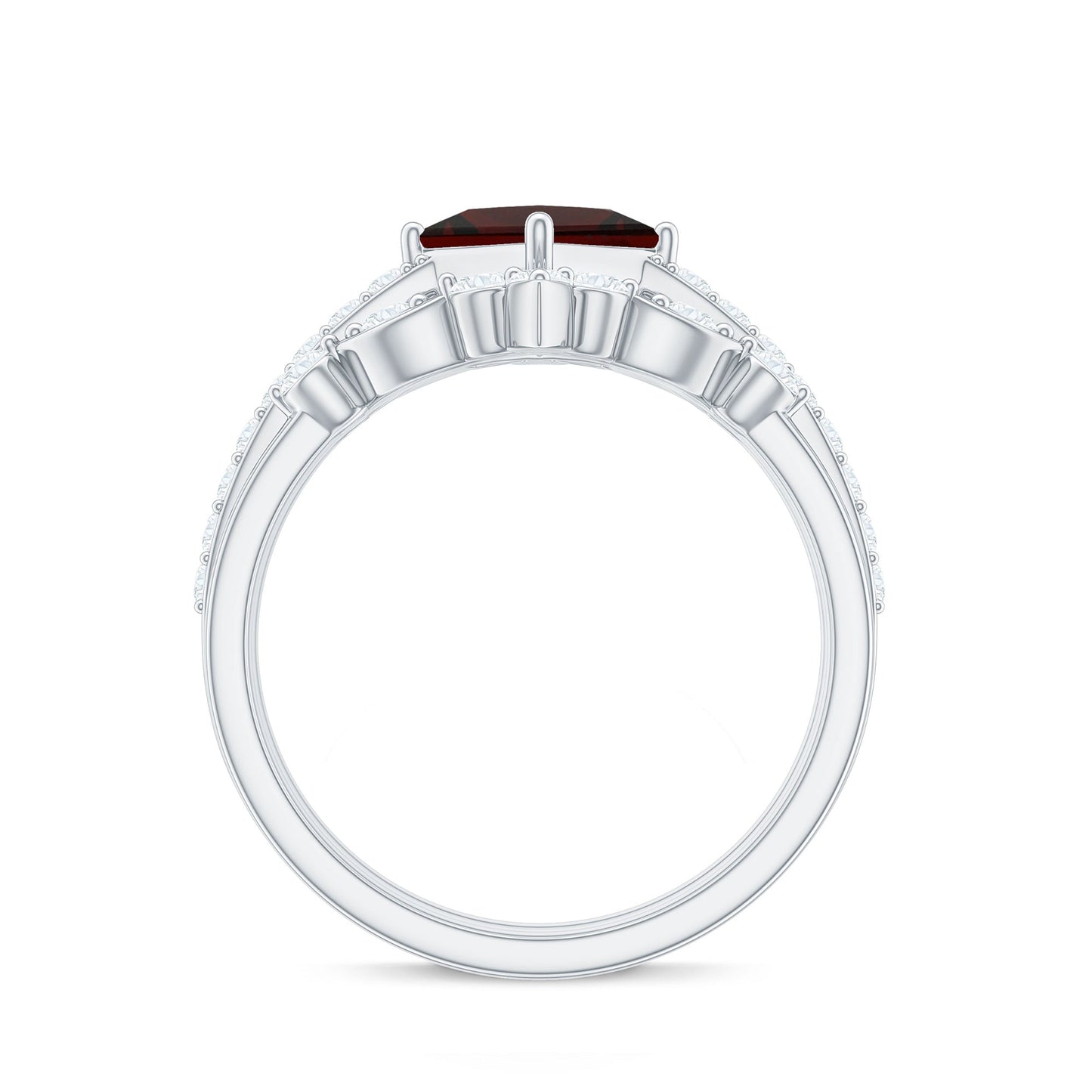 Vintage Looking Princess Cut Garnet 3 Piece Wedding Ring Set