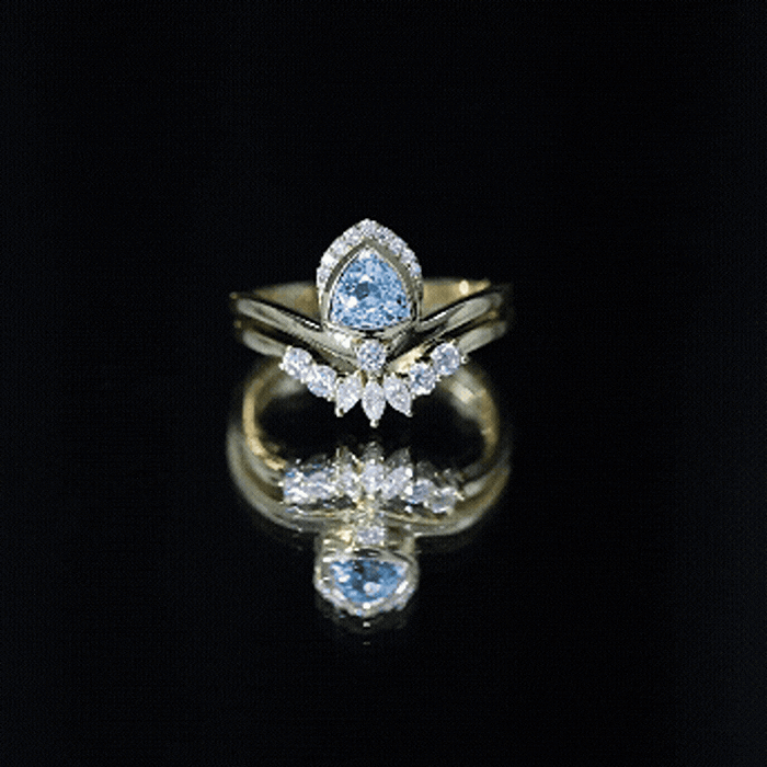 Real Swiss Blue Topaz Designer Engagement Ring With Enhancer