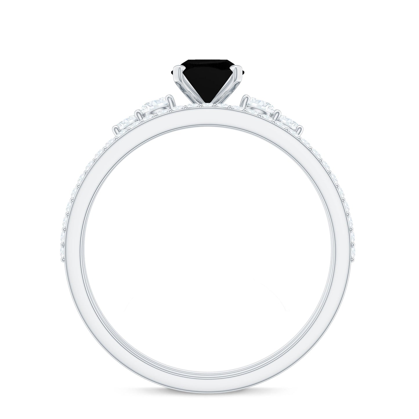 1.5 CT Oval Created Black Diamond Solitaire Ring Set with Diamond