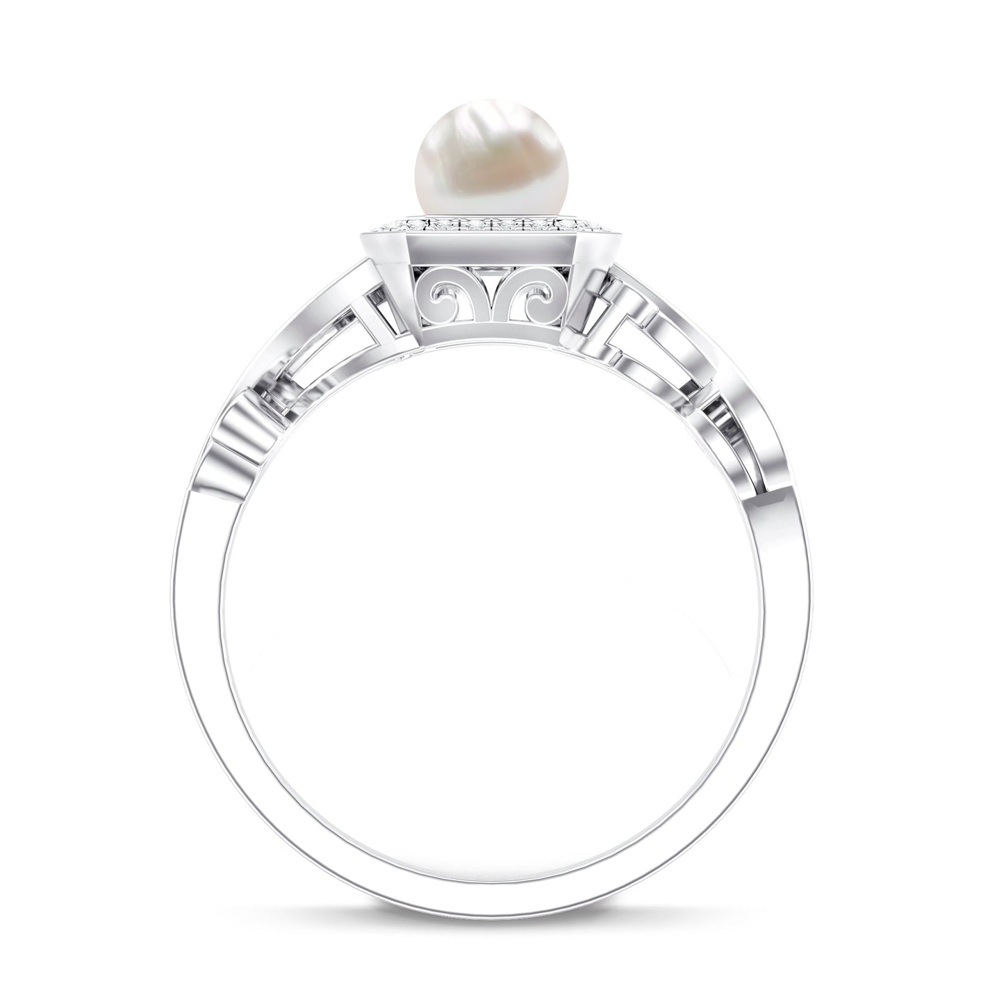 2.25 CT Freshwater Pearl and Diamond Vintage Engagement Ring