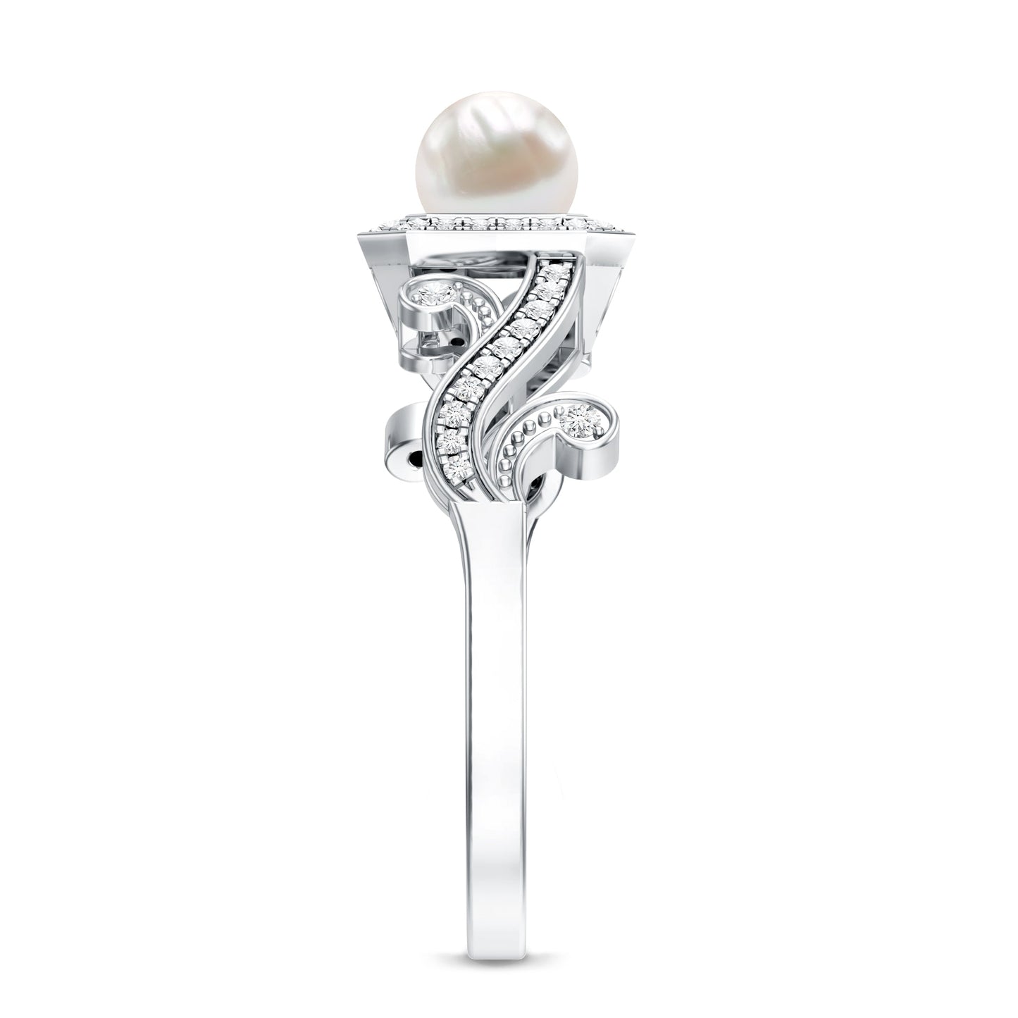 2.25 CT Freshwater Pearl and Diamond Vintage Engagement Ring