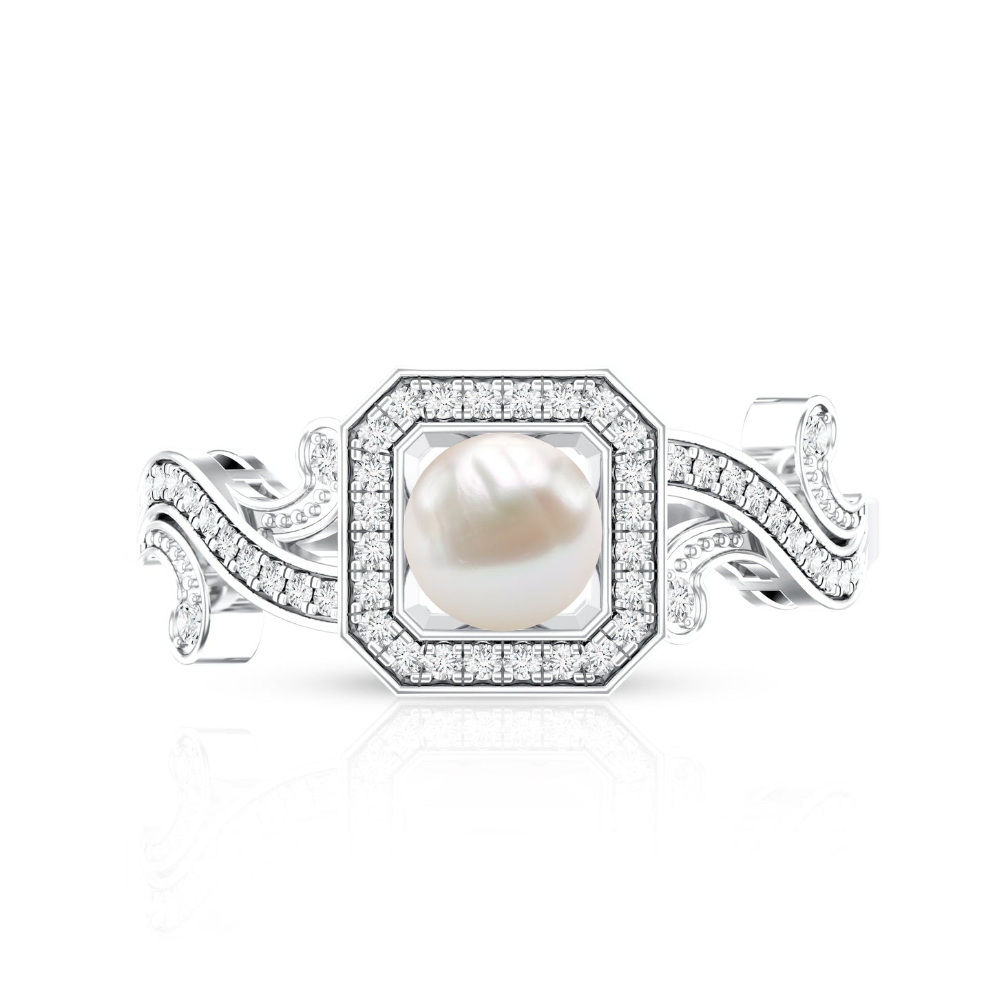 2.25 CT Freshwater Pearl and Diamond Vintage Engagement Ring