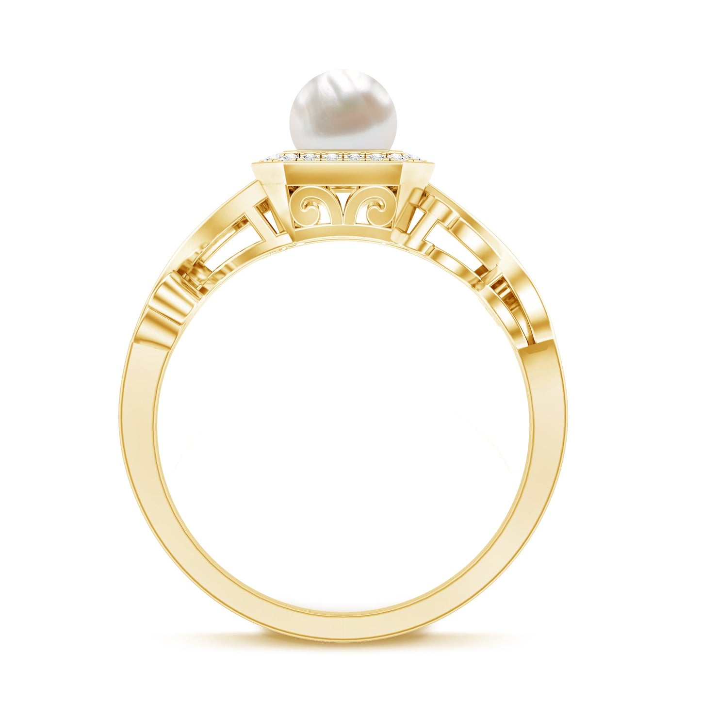2.25 CT Freshwater Pearl and Diamond Vintage Engagement Ring