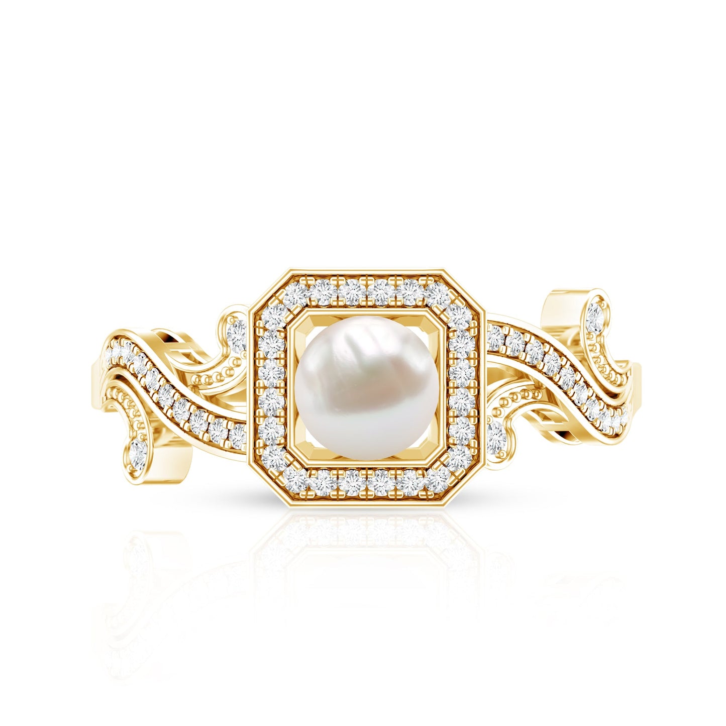 2.25 CT Freshwater Pearl and Diamond Vintage Engagement Ring