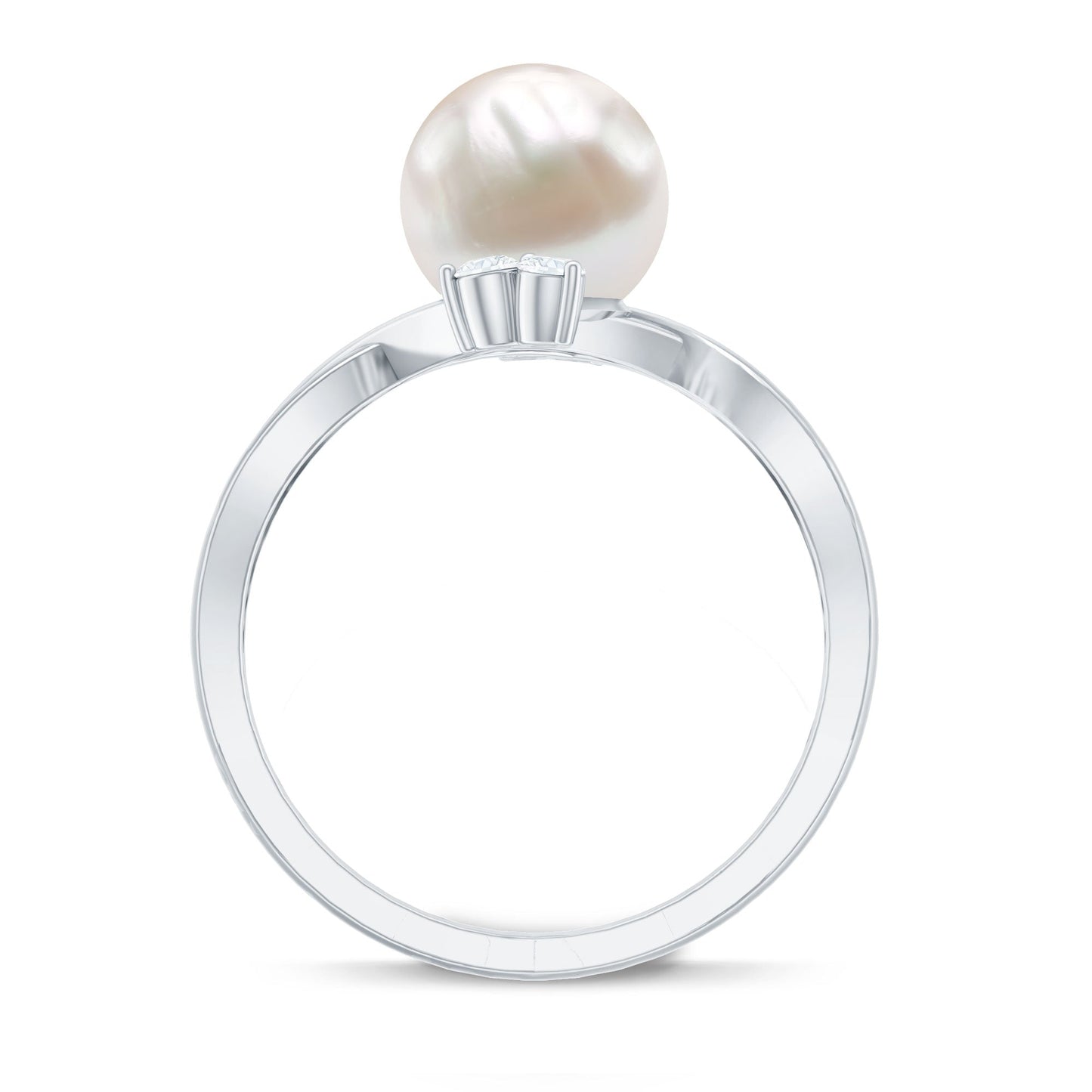 Freshwater Pearl Solitaire Ring with Diamond Trio