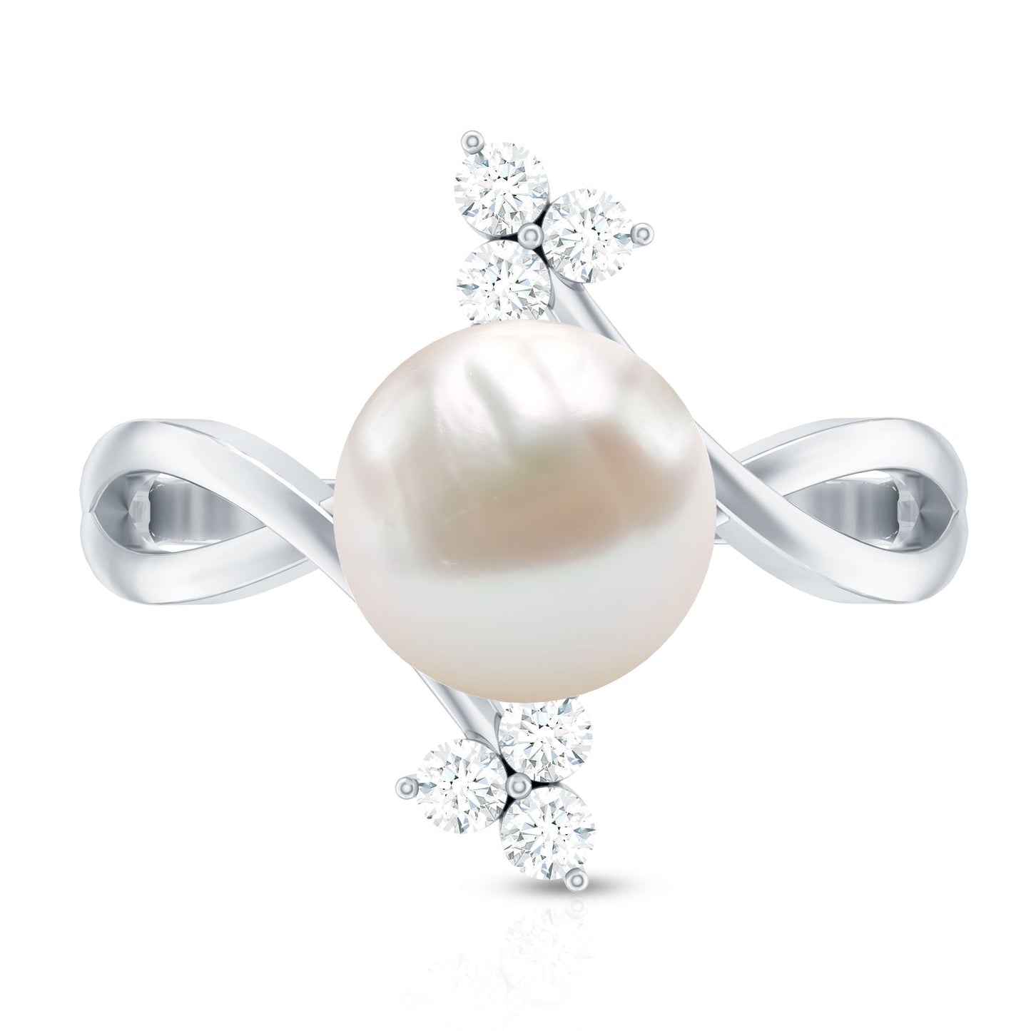 Freshwater Pearl Solitaire Ring with Diamond Trio