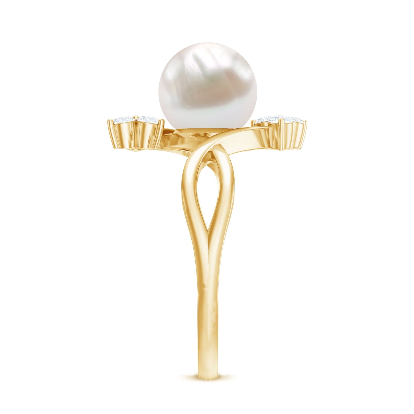 Freshwater Pearl Solitaire Ring with Diamond Trio