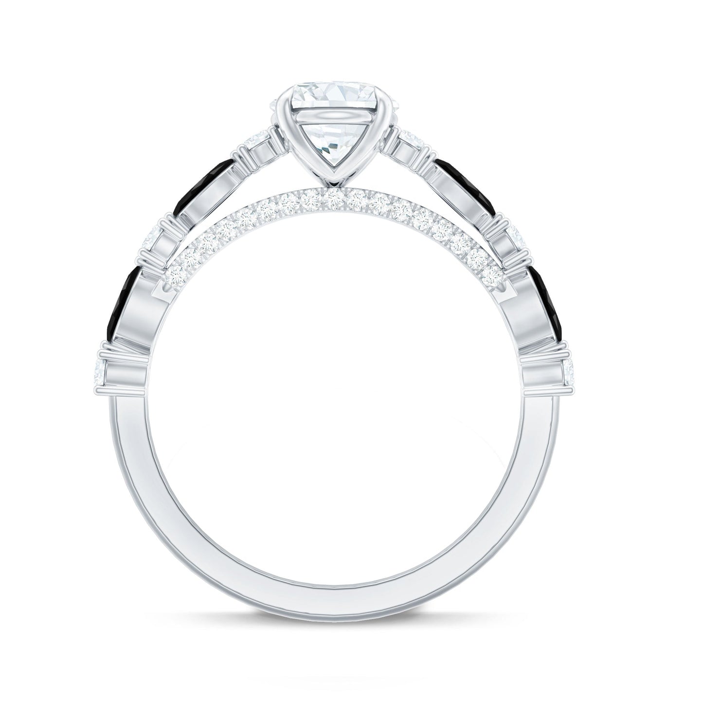 Certified Moissanite Oval Engagement Ring with Real Black Spinel