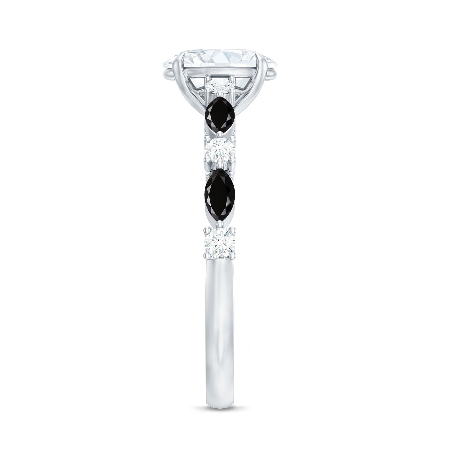 Certified Moissanite Oval Engagement Ring with Real Black Spinel