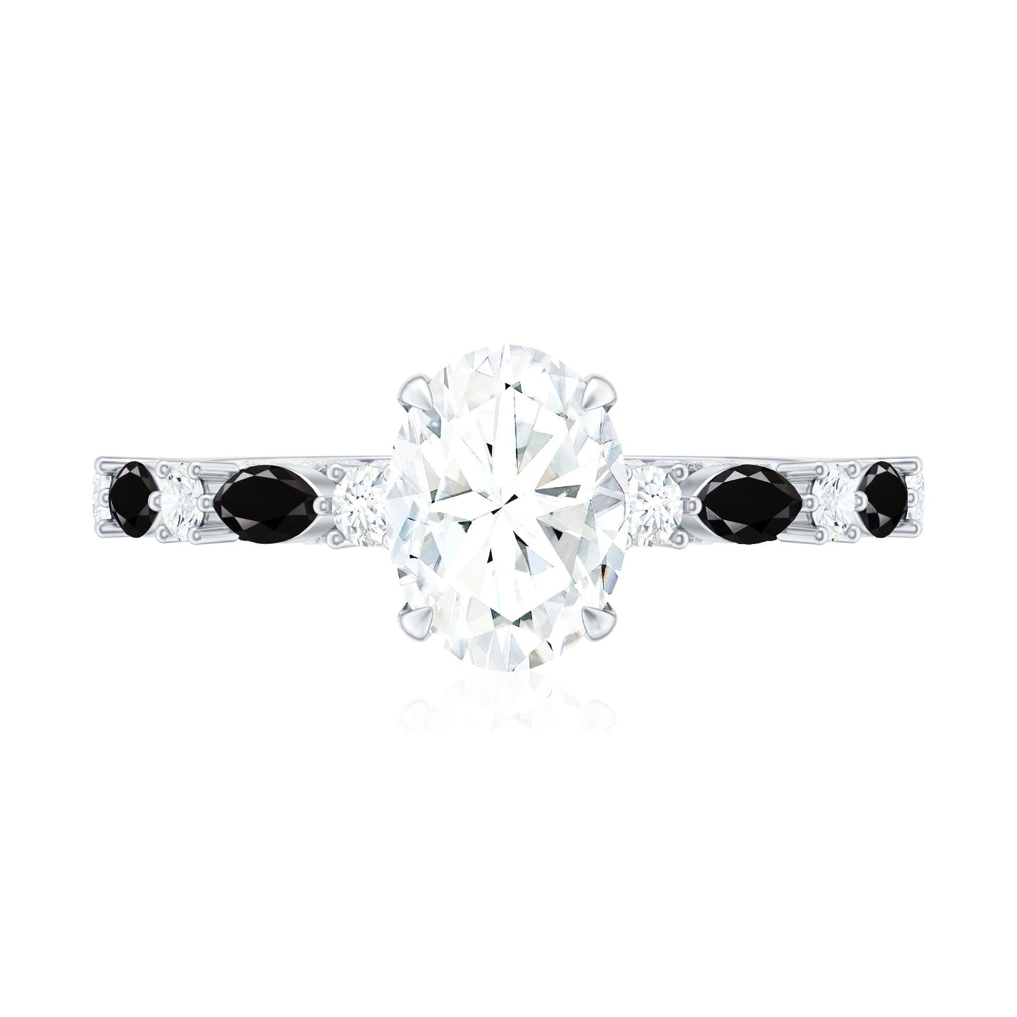 Certified Moissanite Oval Engagement Ring with Real Black Spinel