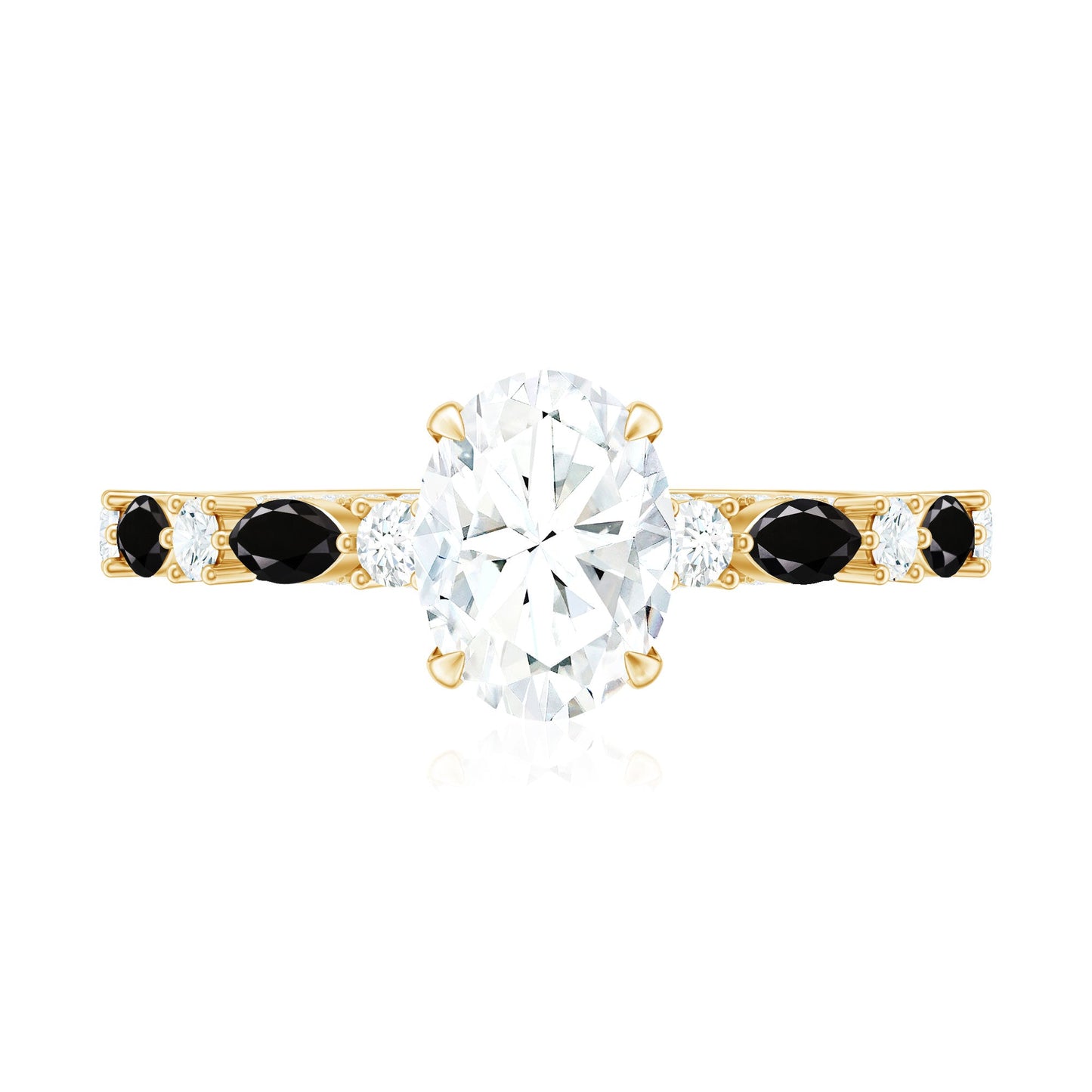 Certified Moissanite Oval Engagement Ring with Real Black Spinel