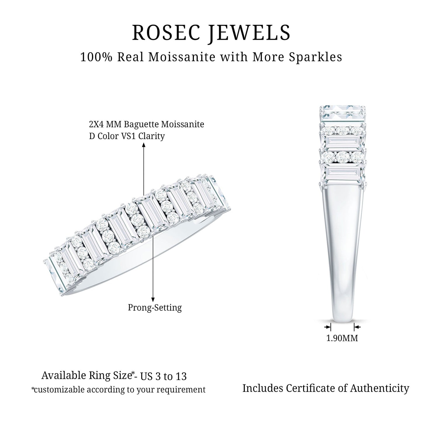 Certified Moissanite Wedding Anniversary Band Ring