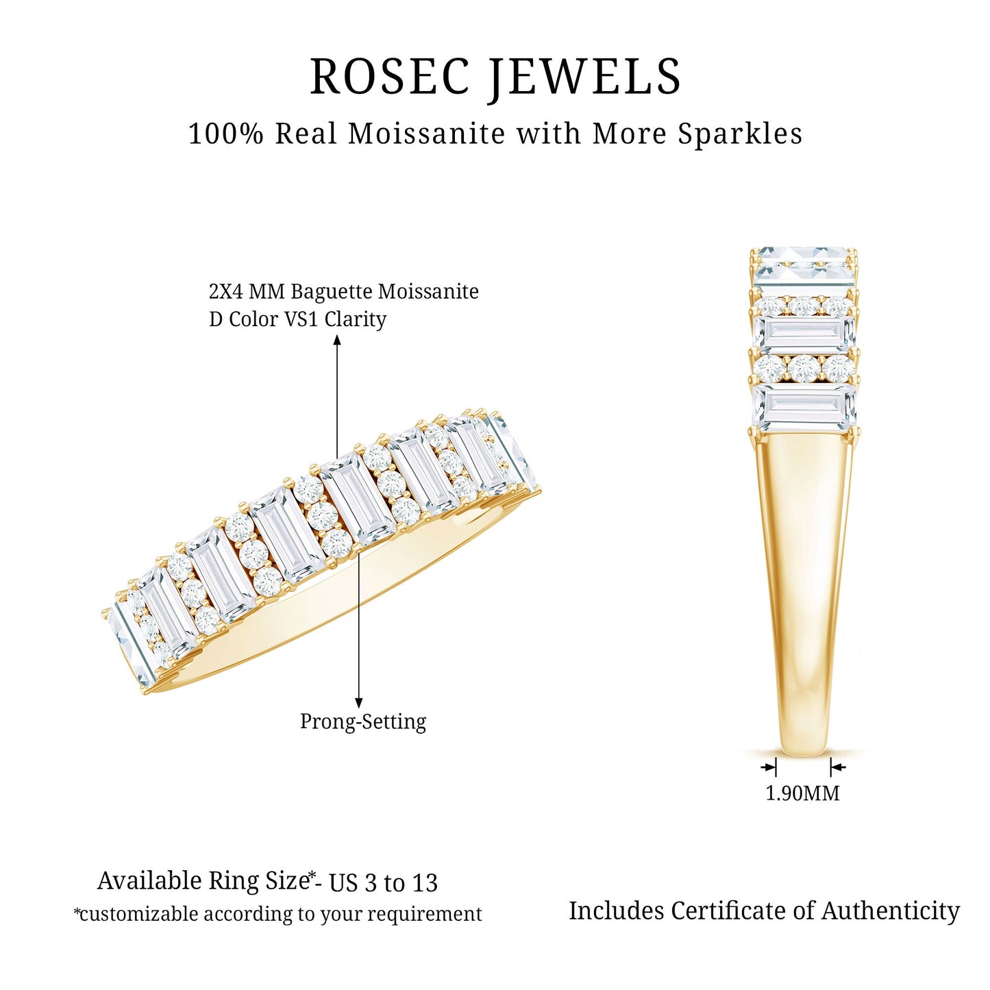 Certified Moissanite Wedding Anniversary Band Ring