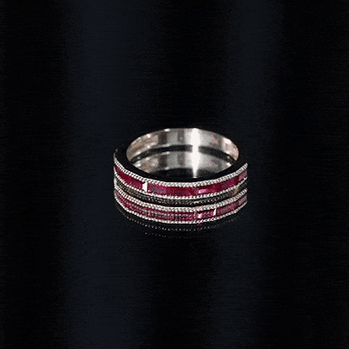 Baguette Cut Lab Grown Ruby Milgrain Band Ring